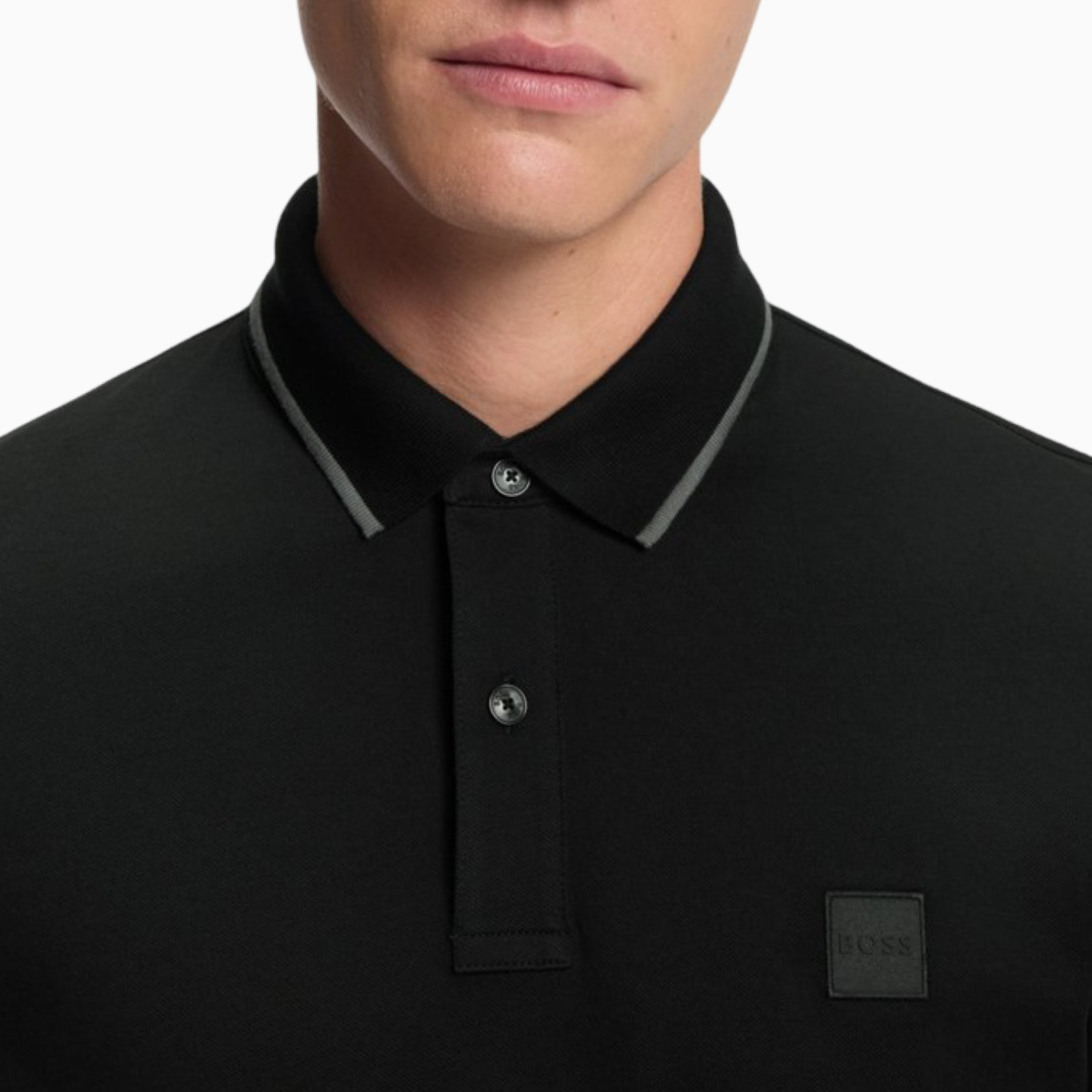 Мъжка черна поло тениска Boss Passertip Men Polo 50507699 001 Close-Up