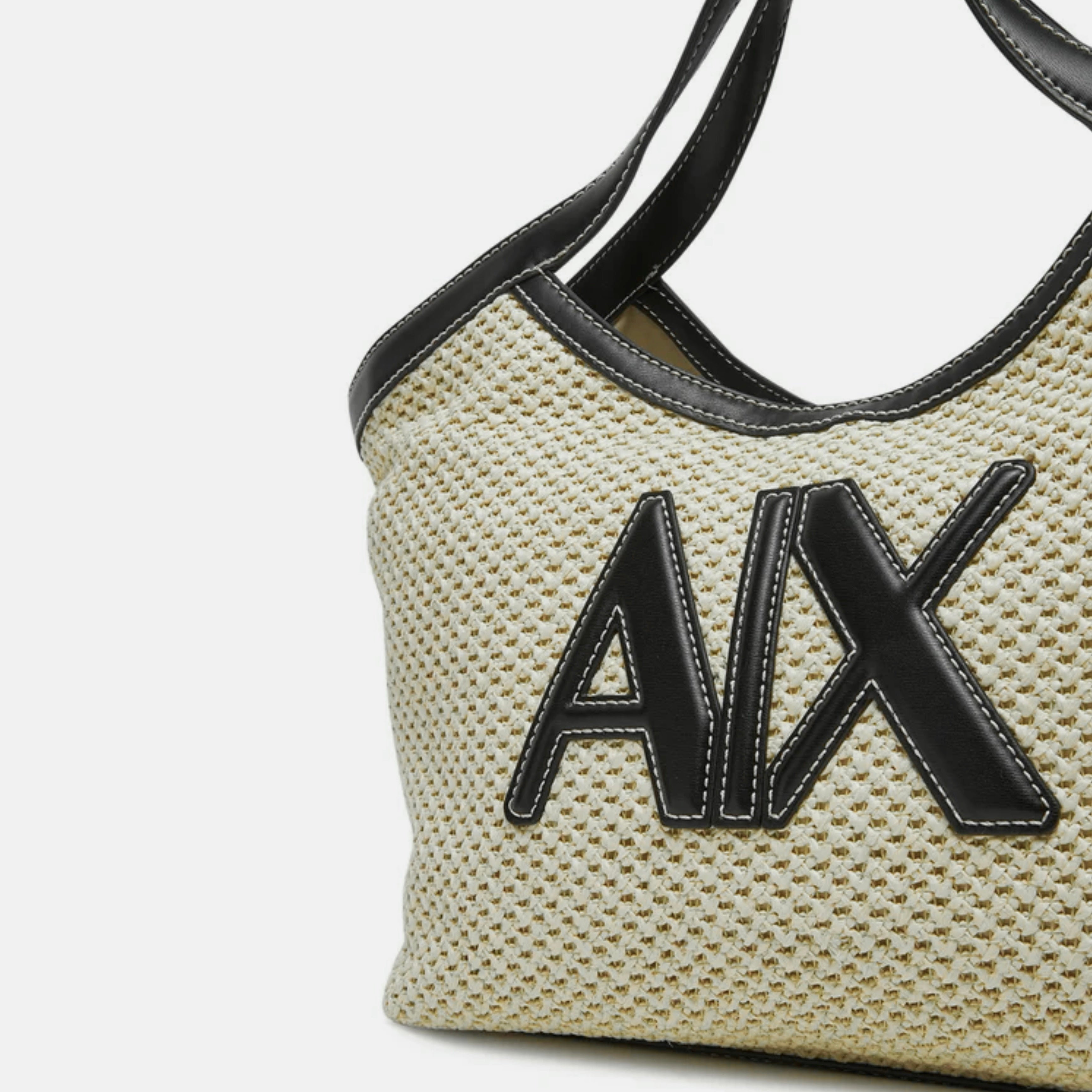 Дамска плетена лятна чанта Women’s woven fabric handbag Armani Exchange XW000410 AF12591 M1013 Natural/Black Detail view