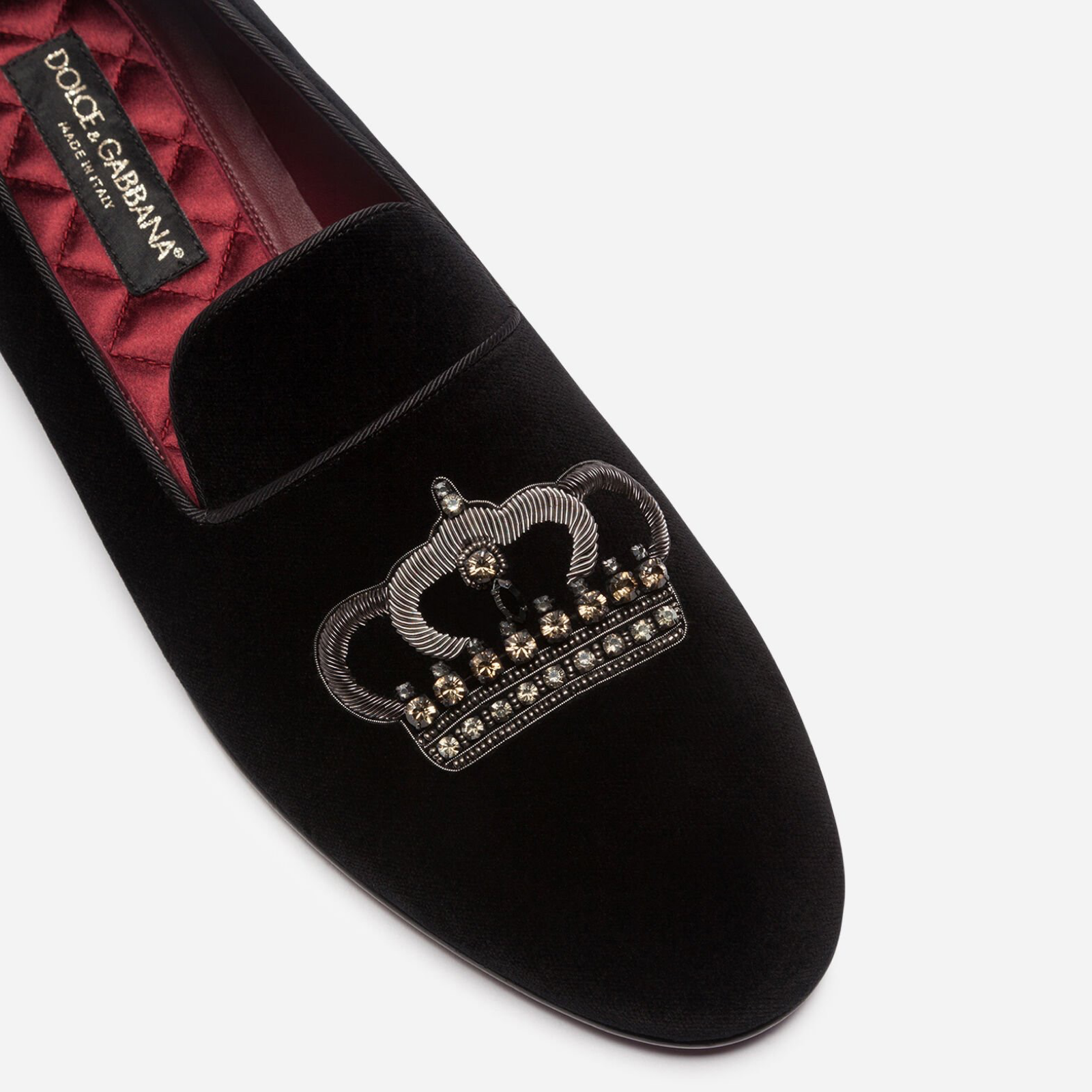 Мокасини Dolce & Gabbana Black Velvet Crystal Crown Men Loafers A50194 AU506
