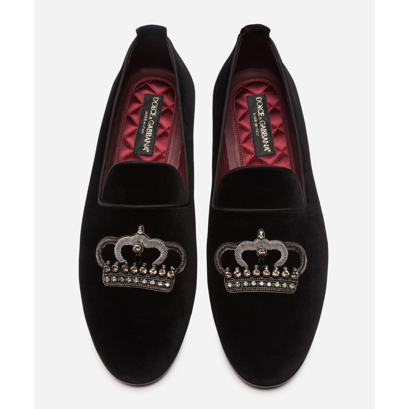 Мокасини Dolce & Gabbana Black Velvet Crystal Crown Men Loafers A50194 AU506