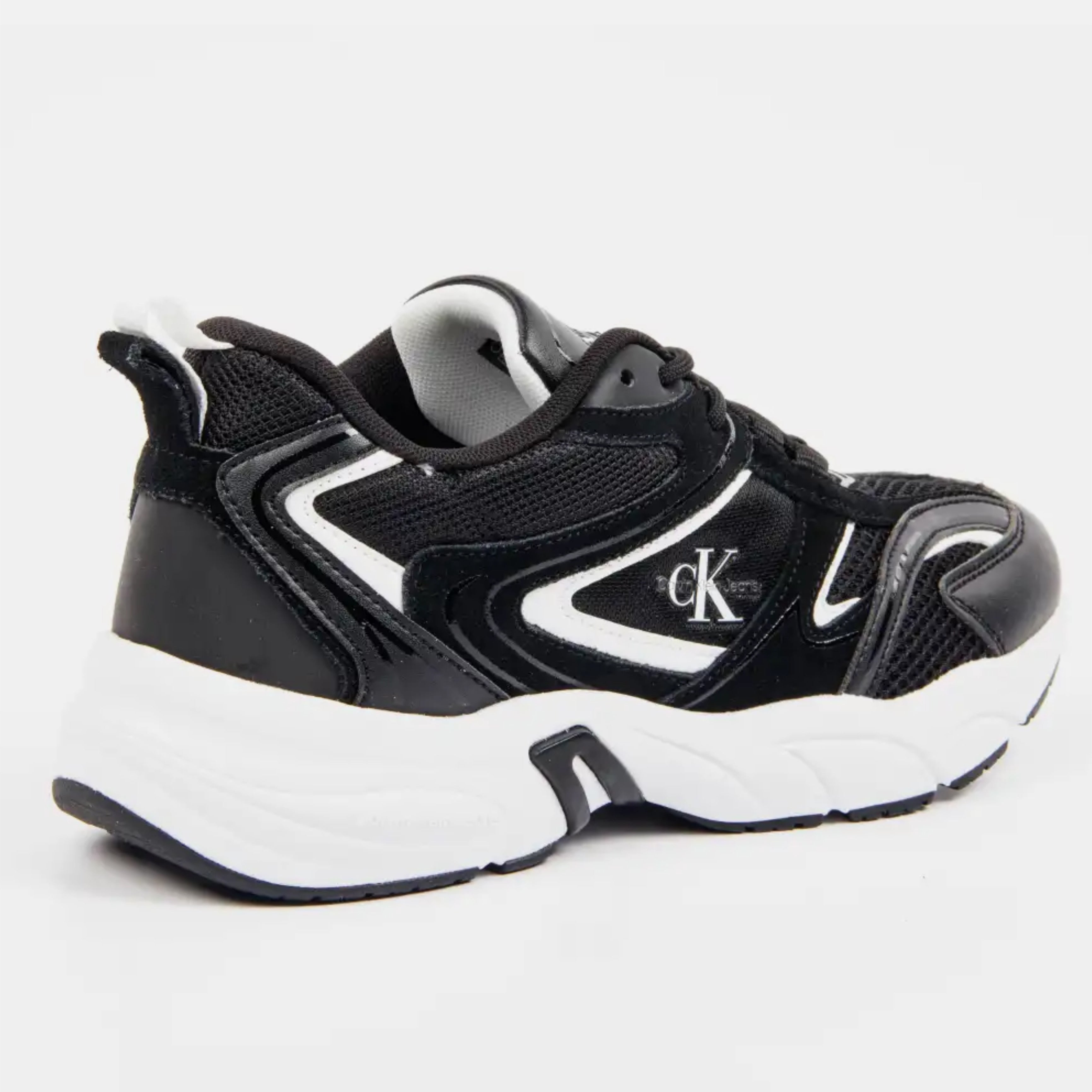 Men’s Retro Tennis Su-Mesh Sneakers Calvin Klein YM0YM00589 Black Heel angled view