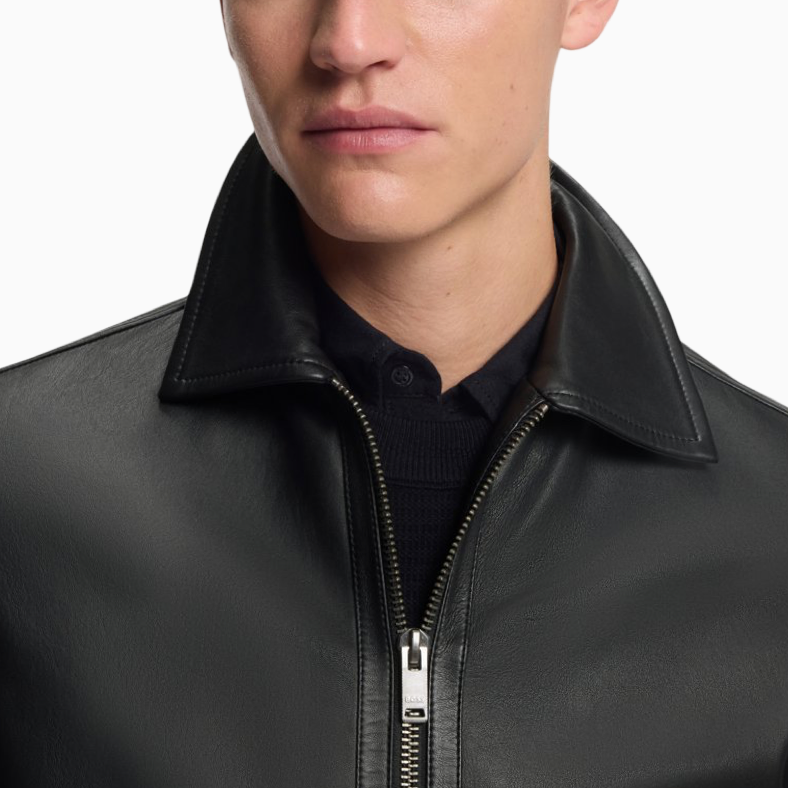 Мъжко кожено яке Boss Men Nappa Leather Jacket 50552141-001 Close-Up