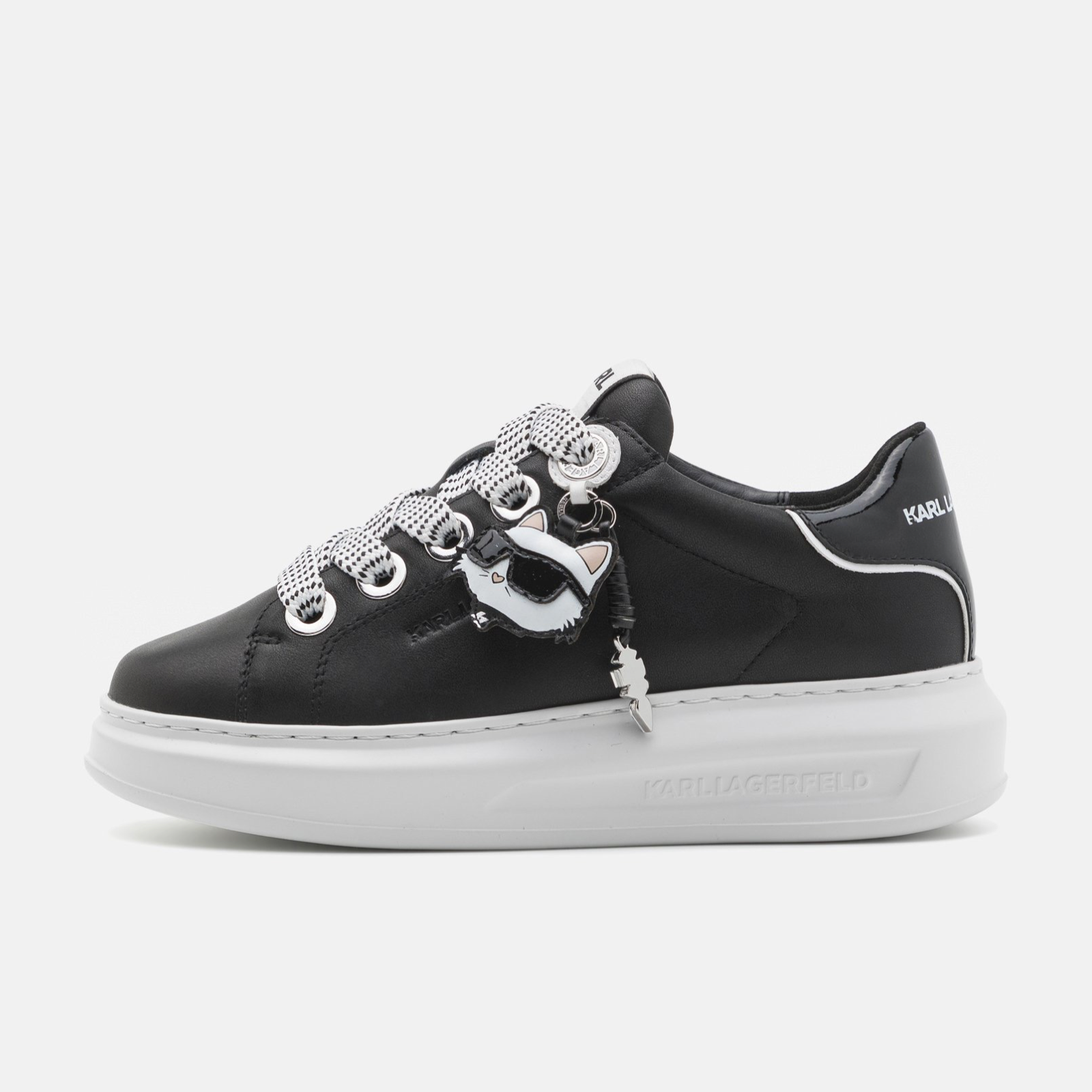 Дамски кецове от естествена кожа в черно Women’s leather sneakers Karl Lagerfeld KAPRI KL62576T 000 Black Lateral View