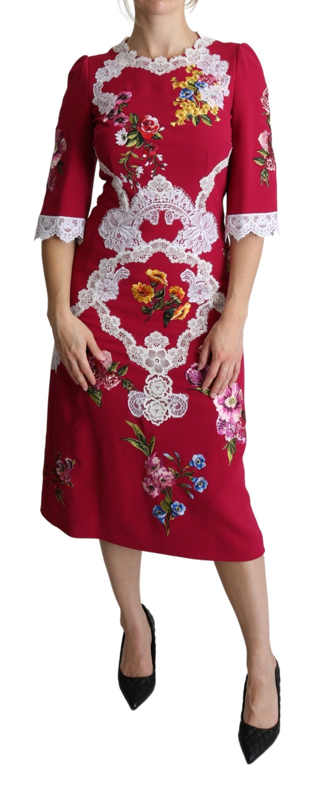 Миди рокля Dolce & Gabbana с бродирана флорална обвивка