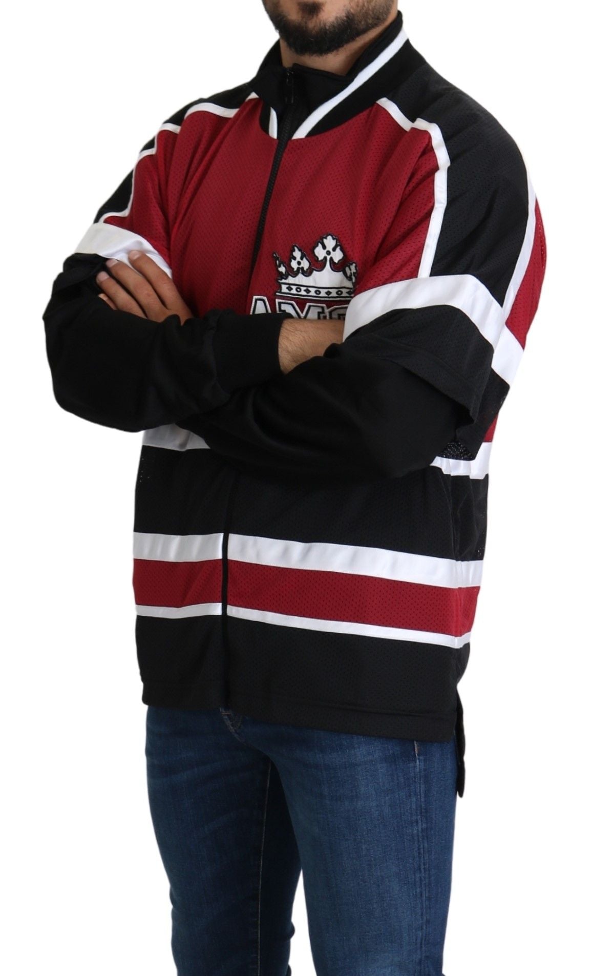 Елегантен пуловер с цял цип Dolce & Gabbana в черно и червено