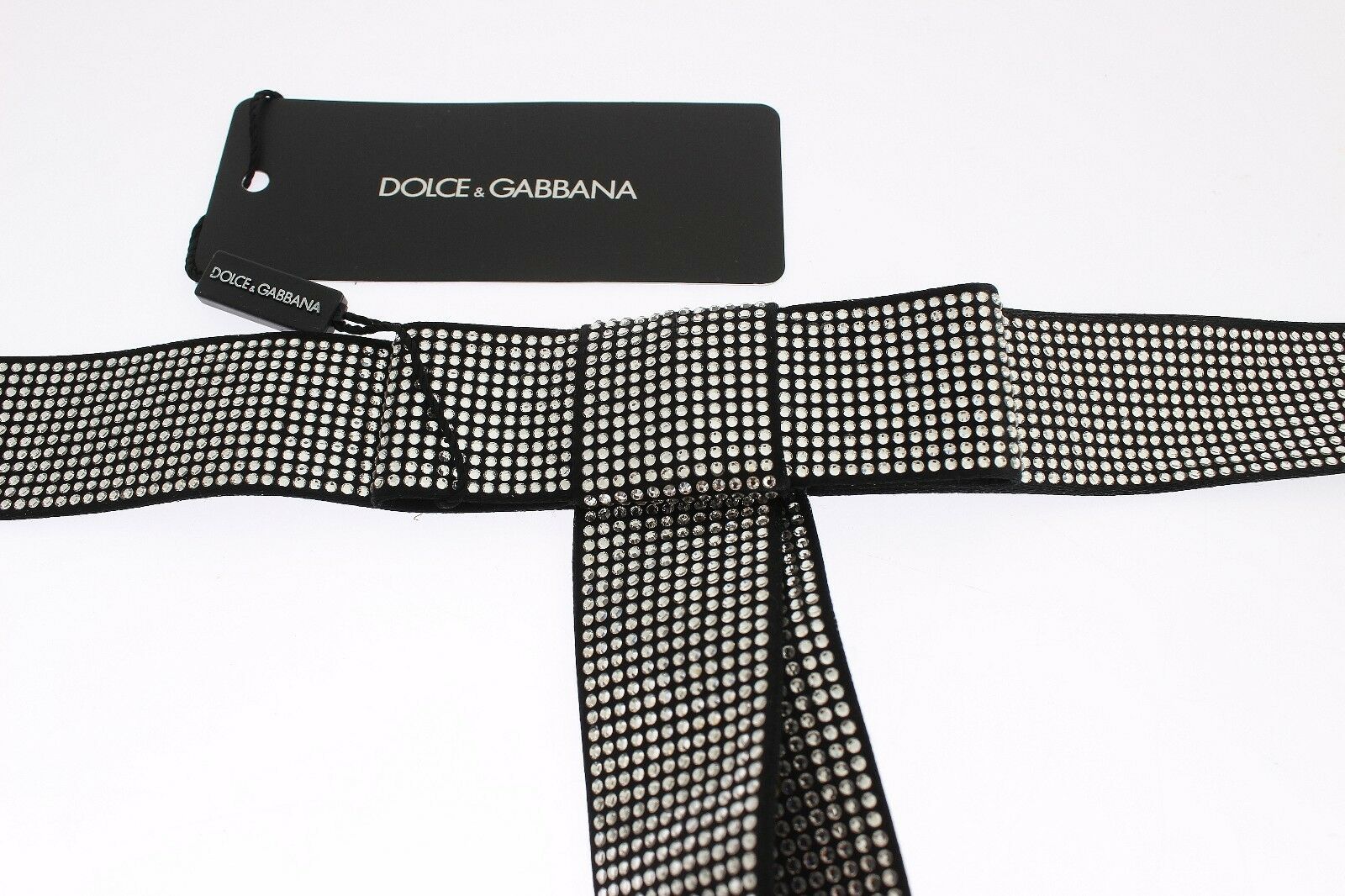 Dolce & Gabbana Черен копринен колан с кристална панделка Elegance