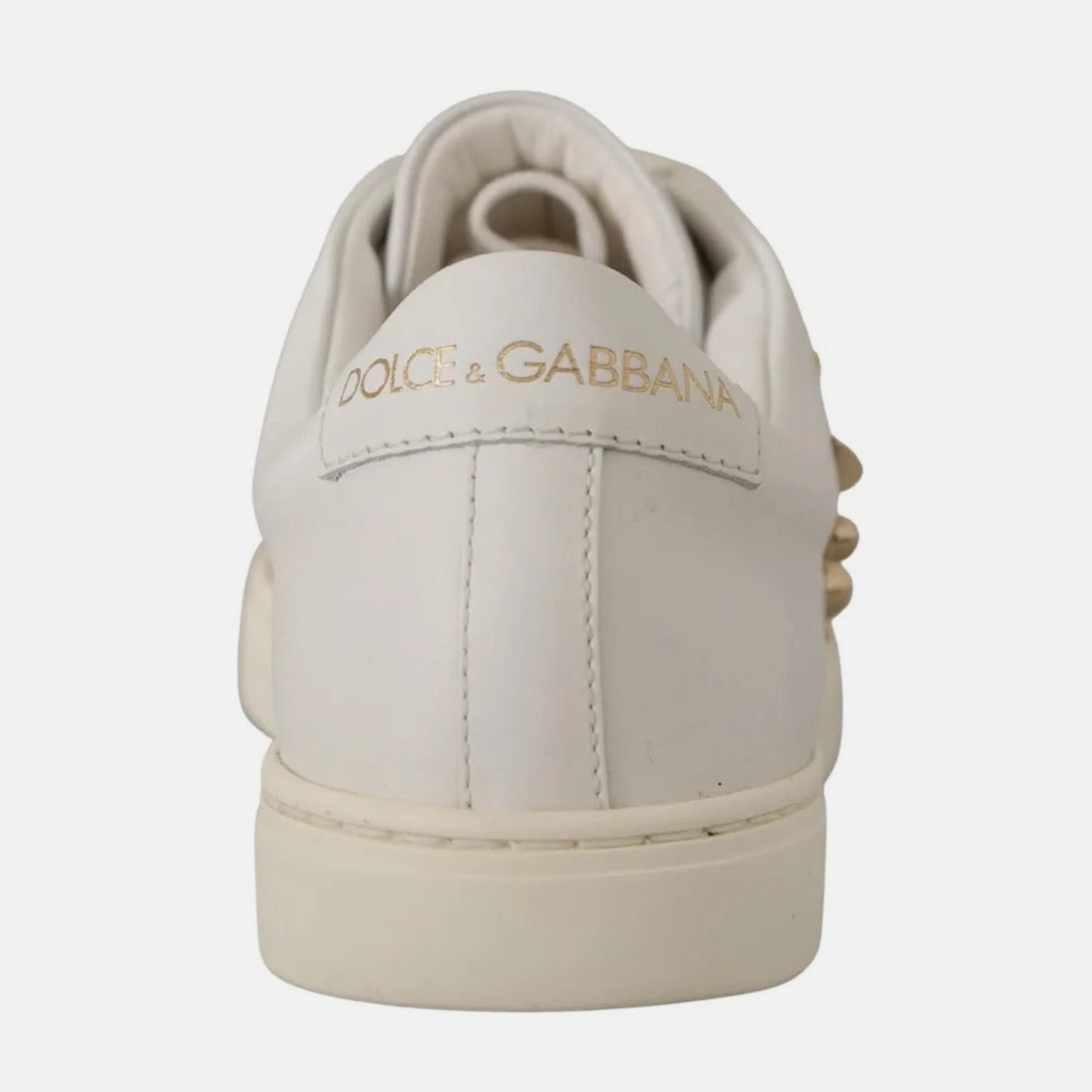 Дамски кожени кецове в бяло с апликация от кадифено сърце DOLCE & GABBANA Women’s White with Embellished Heart Detail Sneakers