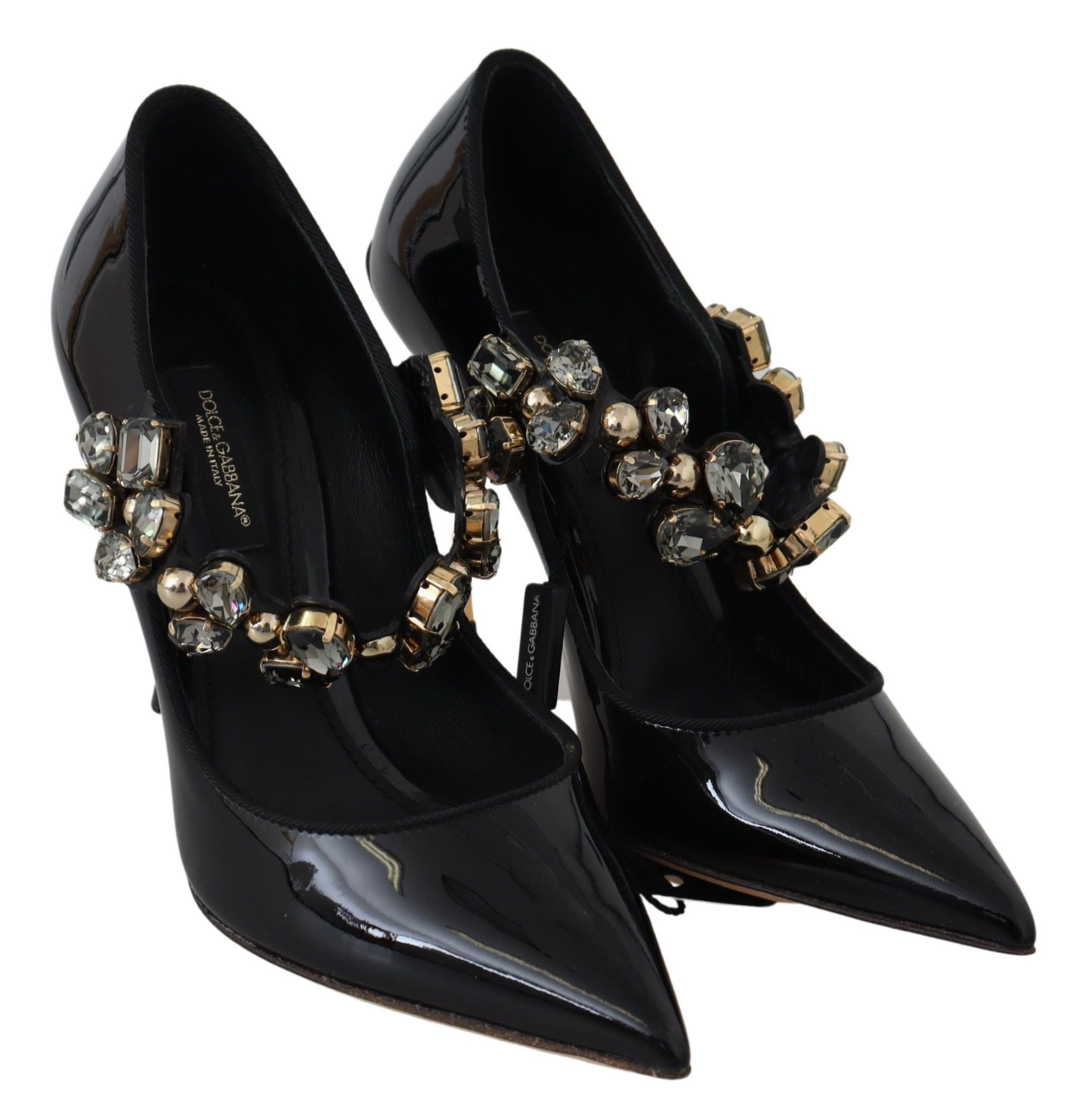 Dolce & Gabbana Елегантни черни кожени кристални обувки
