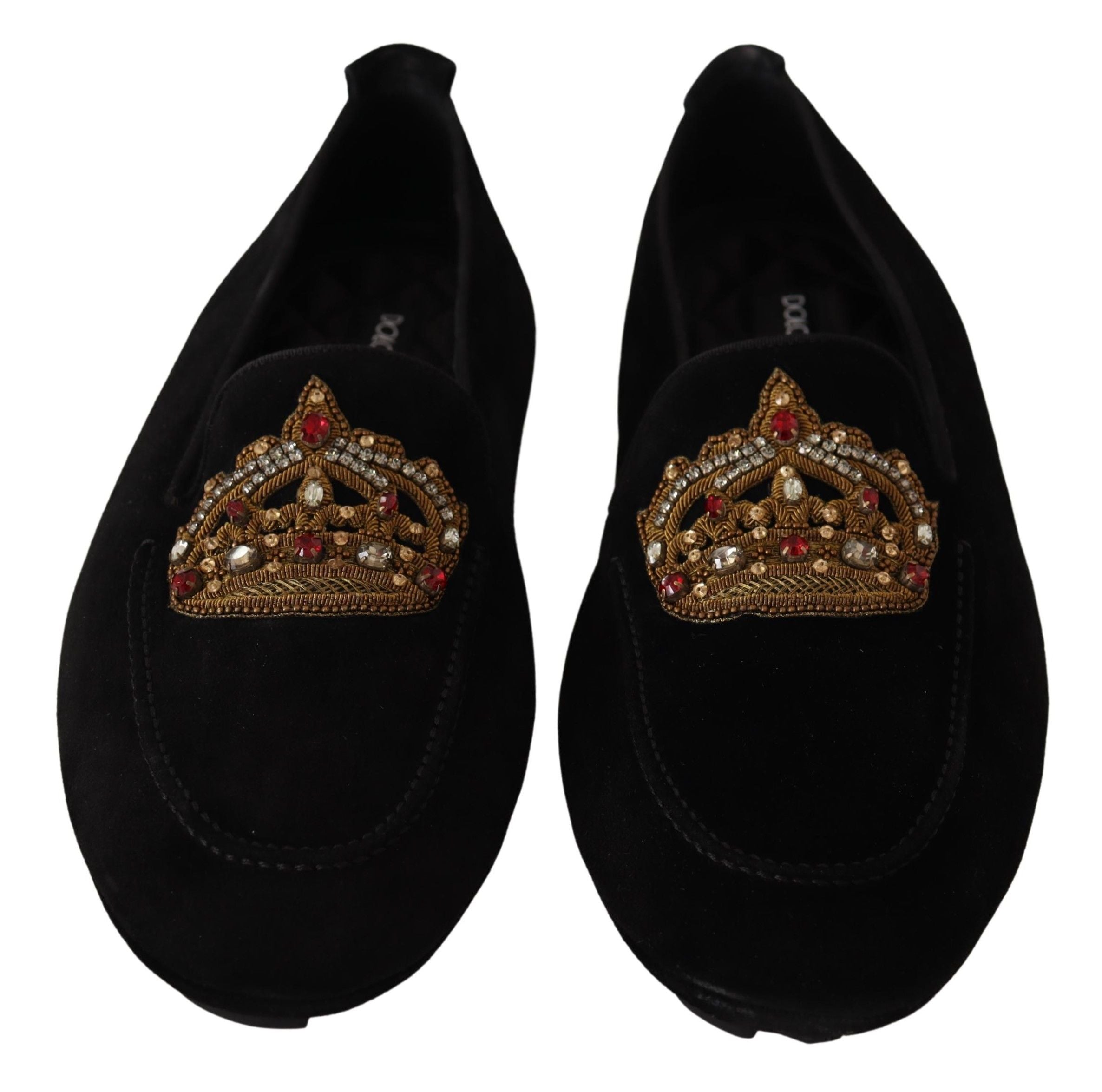 Dolce & Gabbana Елегантни черни кожени мокасини със златна бродерия