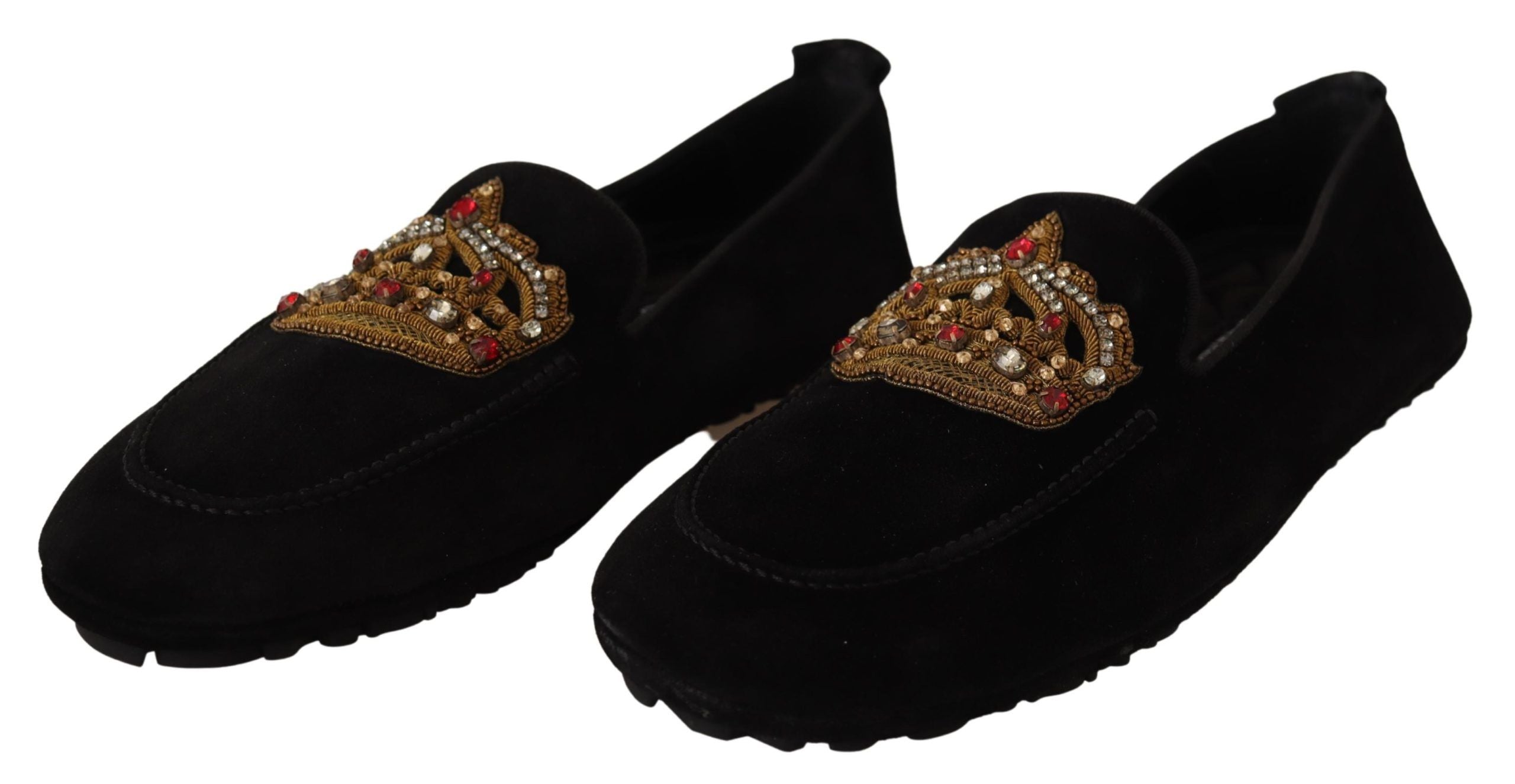Dolce & Gabbana Елегантни черни кожени мокасини със златна бродерия