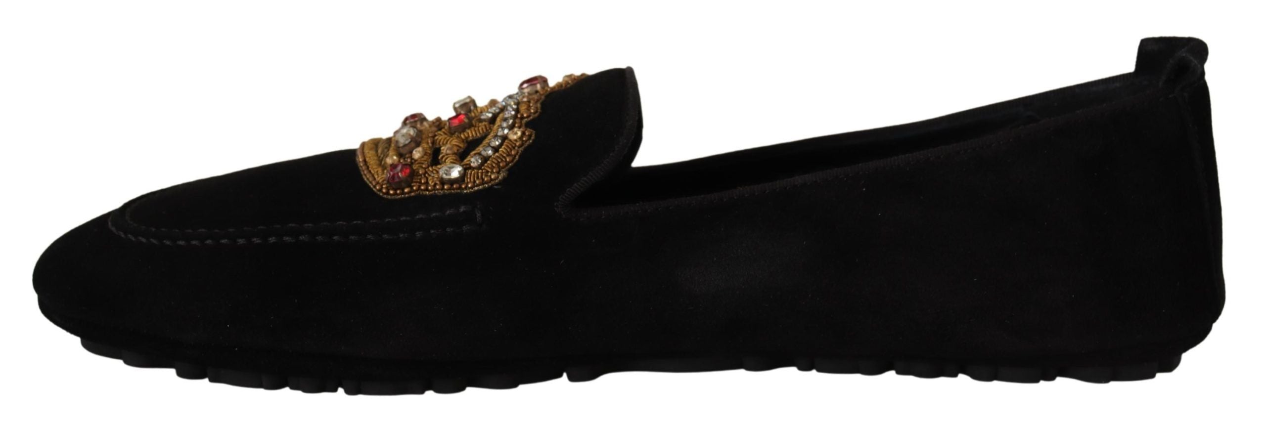 Dolce & Gabbana Елегантни черни кожени мокасини със златна бродерия
