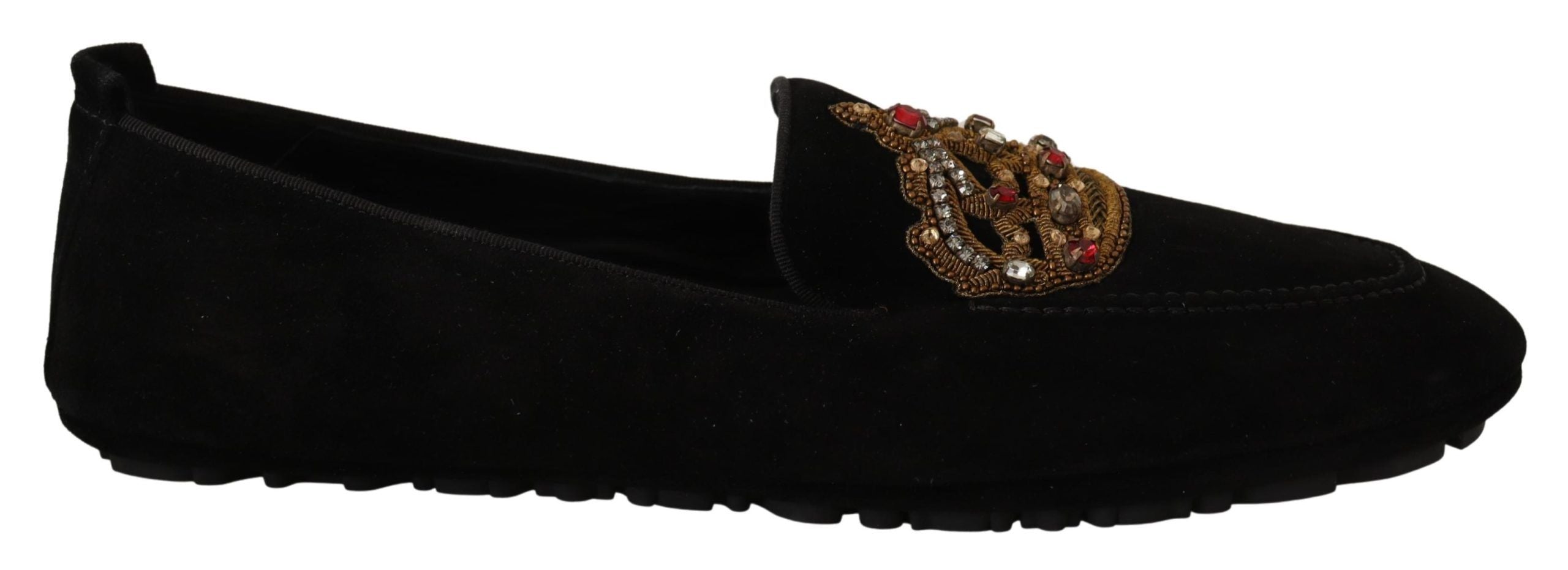 Dolce & Gabbana Елегантни черни кожени мокасини със златна бродерия