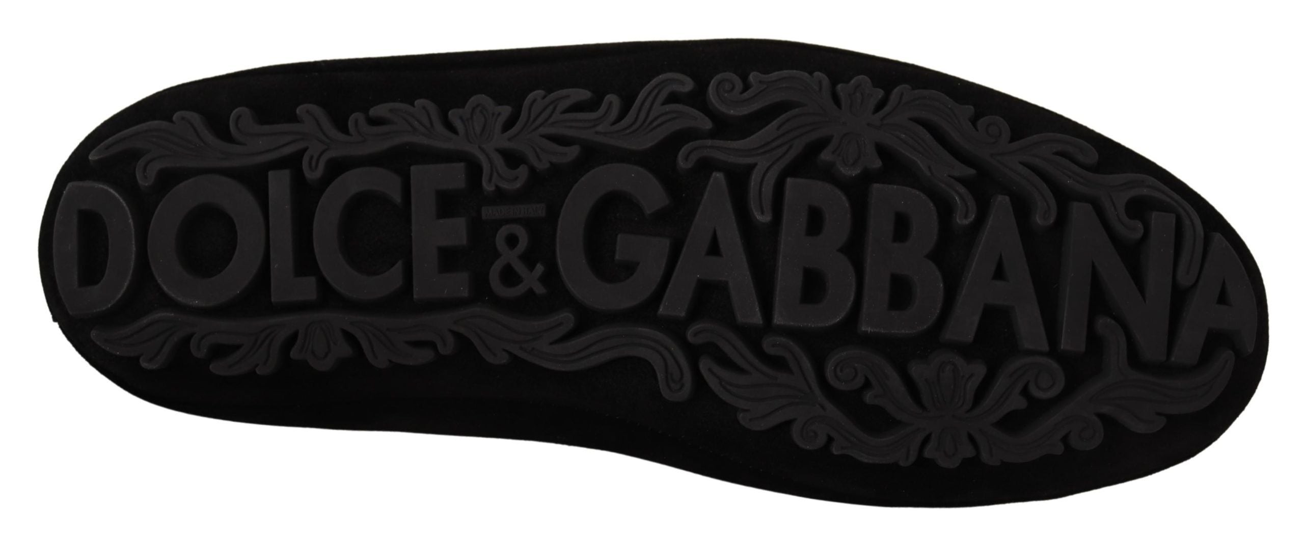 Dolce & Gabbana Елегантни черни кожени мокасини със златна бродерия