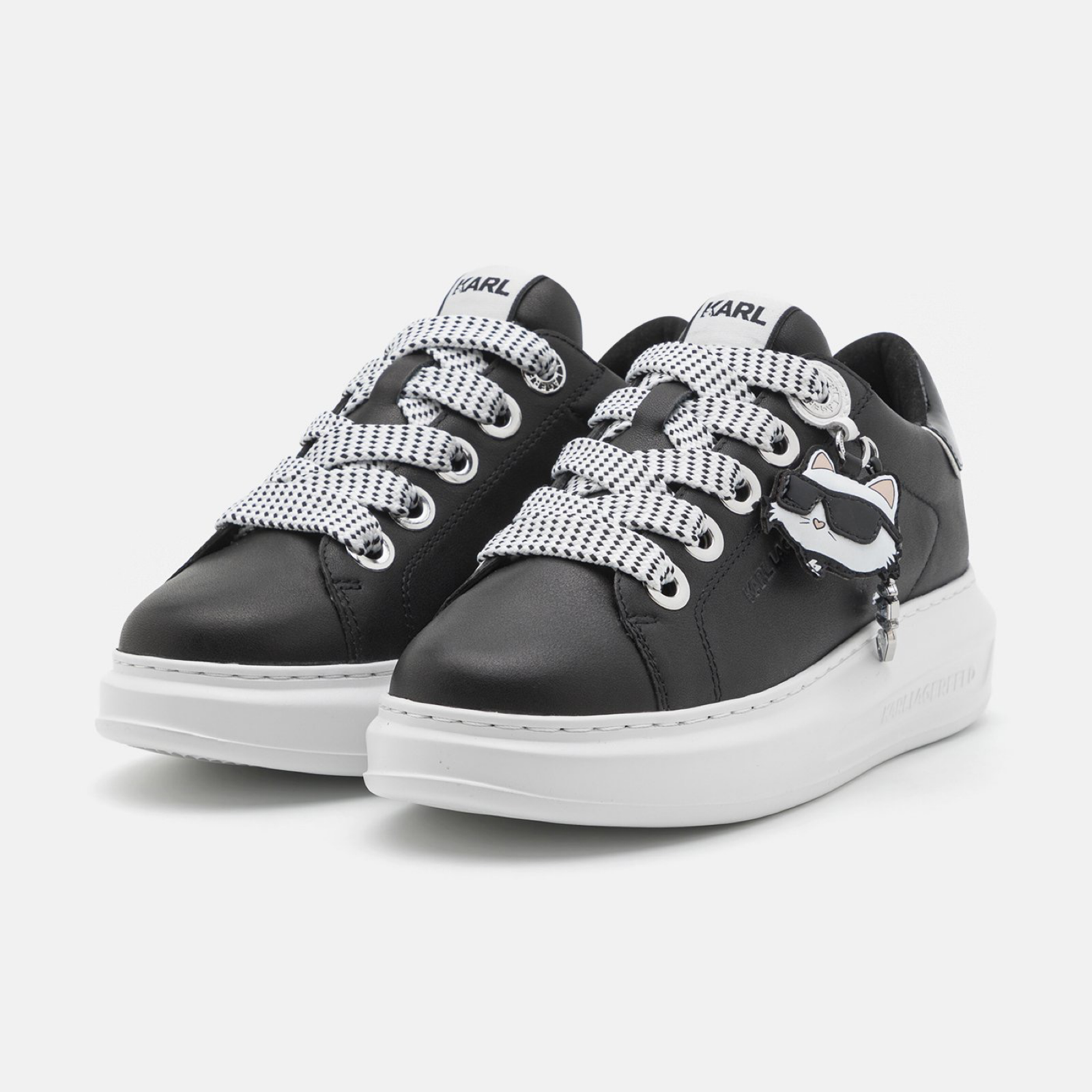 Дамски кецове от естествена кожа в черно Women’s leather sneakers Karl Lagerfeld KAPRI KL62576T 000 Black Front View