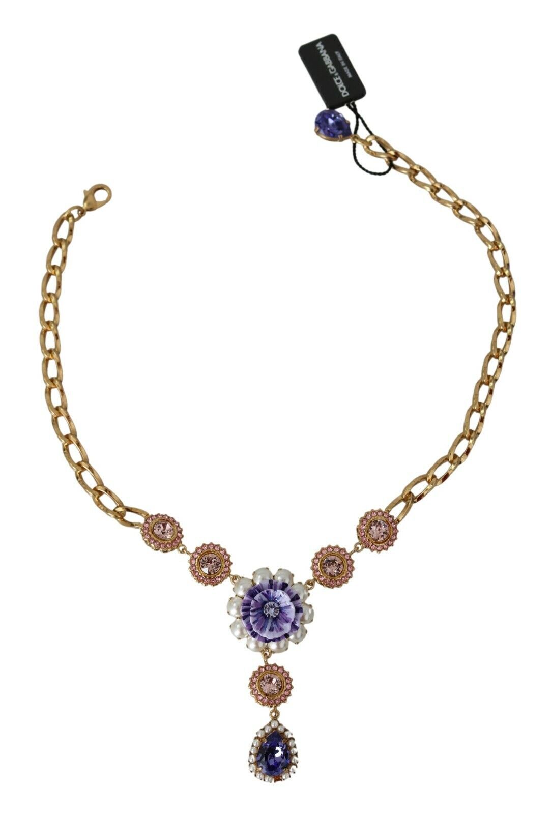 Dolce & Gabbana Елегантно колие с талисман от златен кристал и цветя