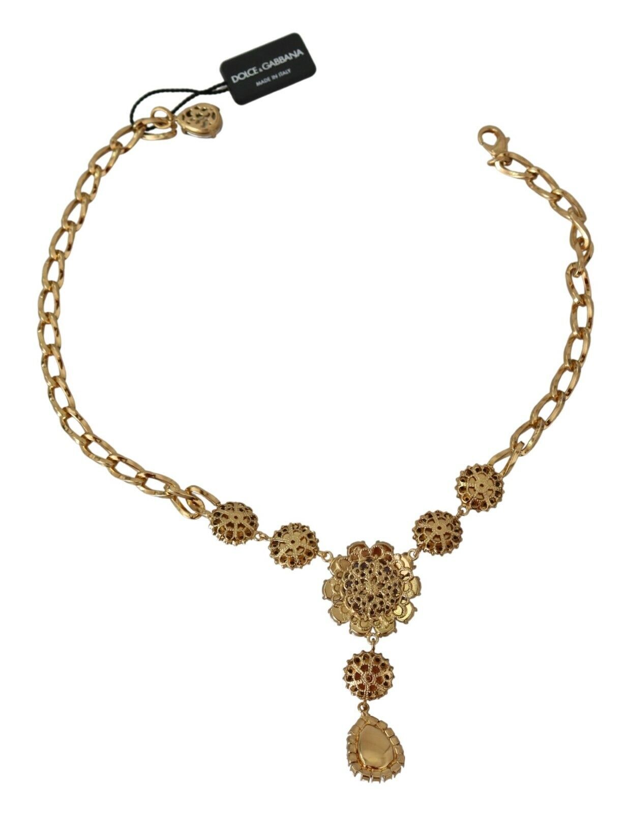 Dolce & Gabbana Елегантно колие с талисман от златен кристал и цветя