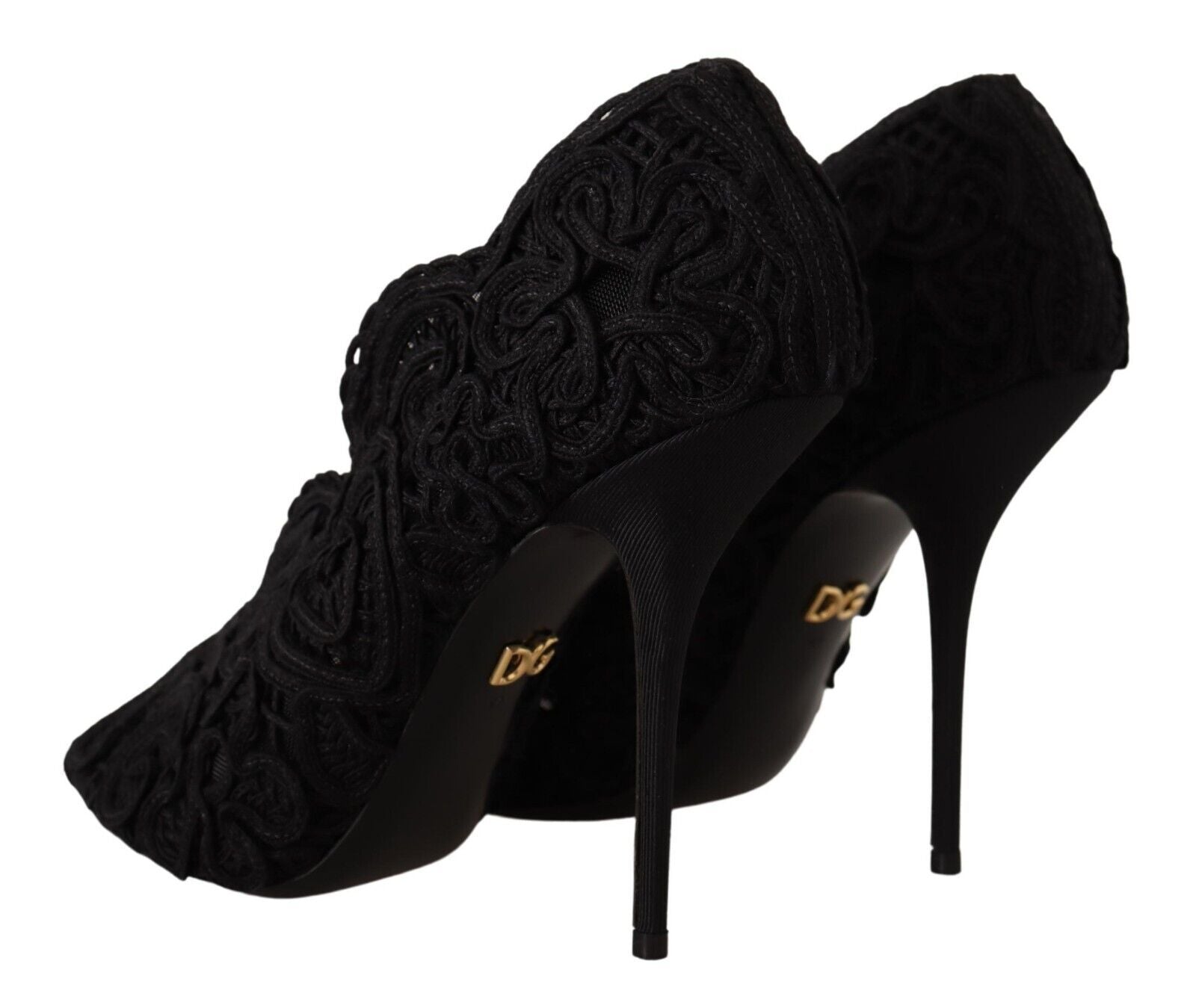 Dolce & Gabbana Елегантни черни дантелени високи обувки