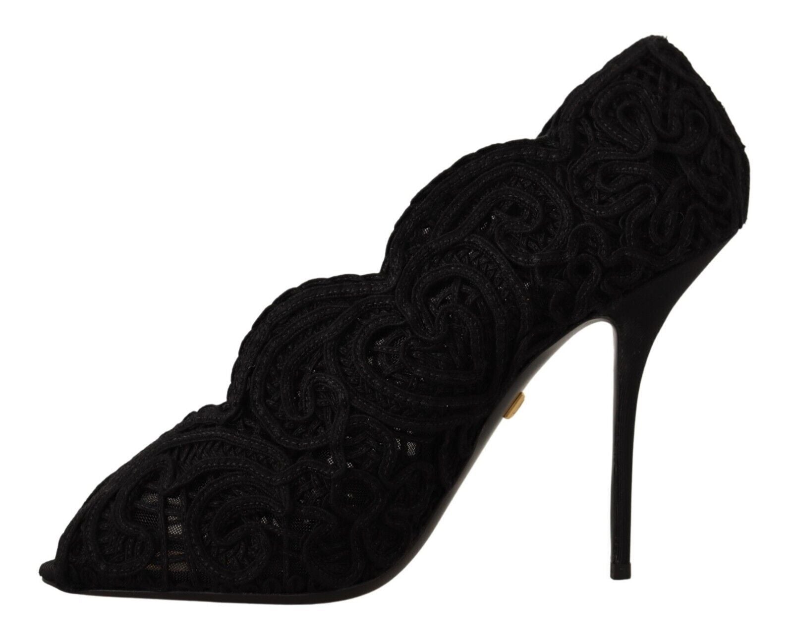 Dolce & Gabbana Елегантни черни дантелени високи обувки
