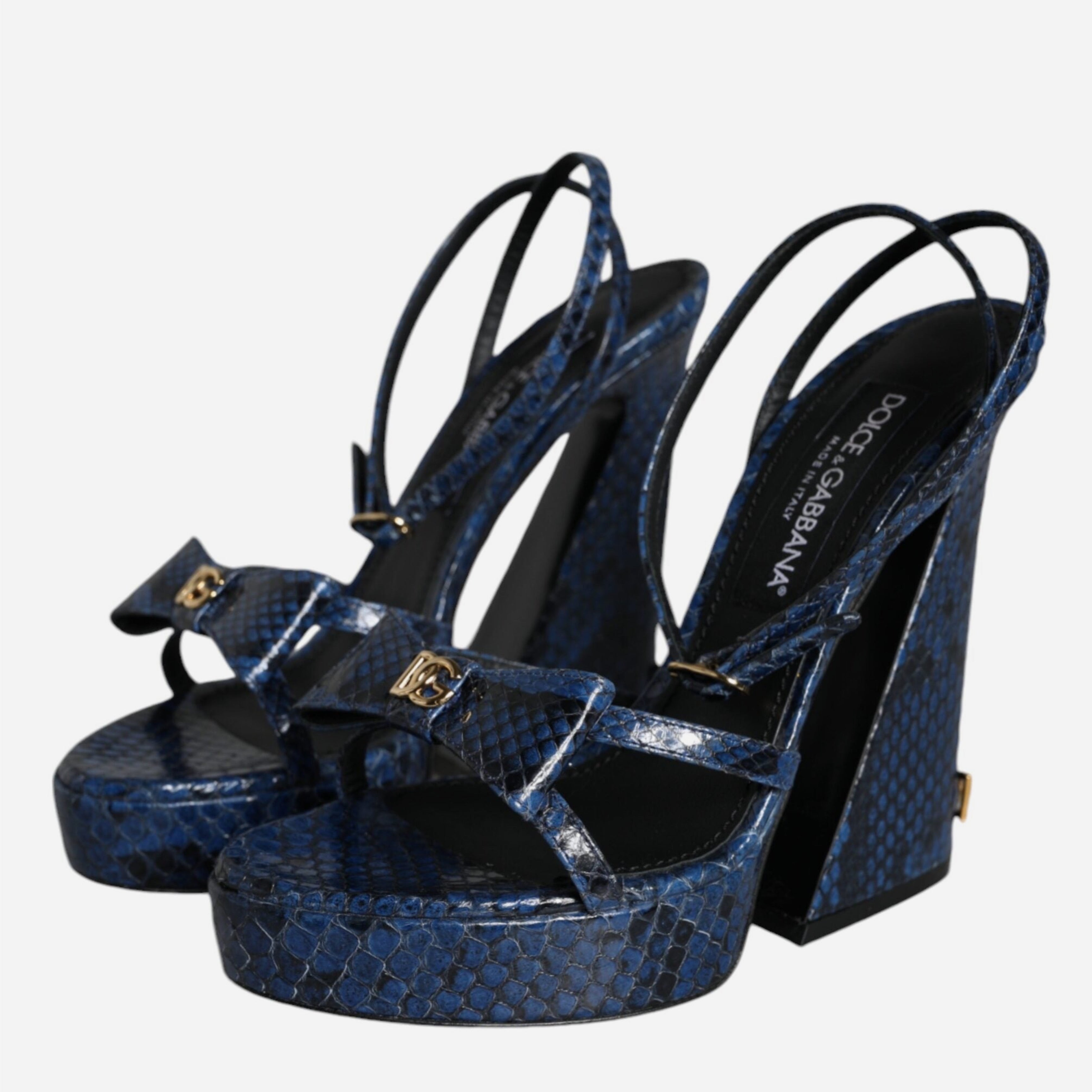 Дамски луксозни сини сандали на висок ток от кожа на питон DOLCE & GABBANA
Women’s Luxury Blue Python Leather Heels Sandals