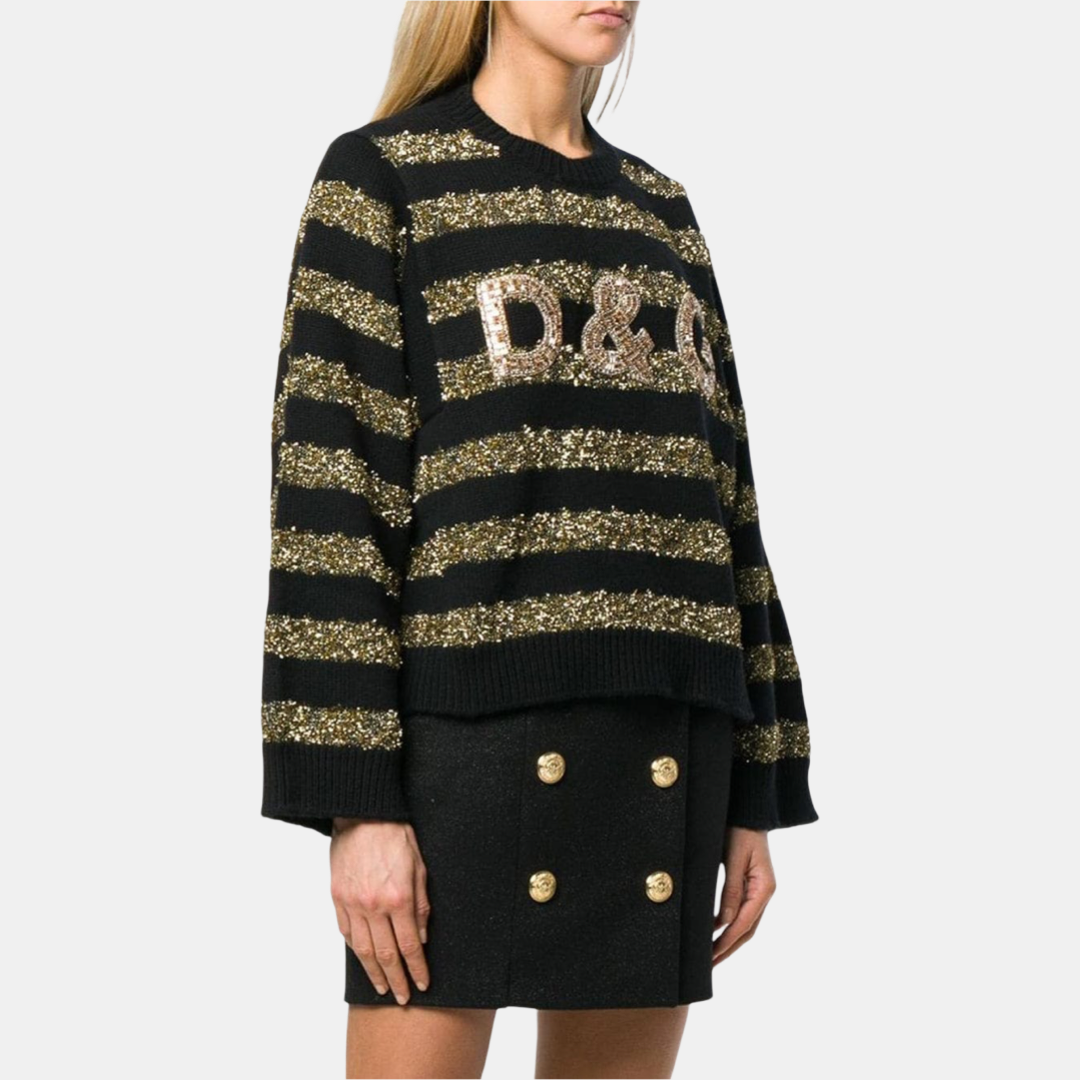 Дамски пуловер Dolce & Gabbana Black and Gold Crystal Women Sweater