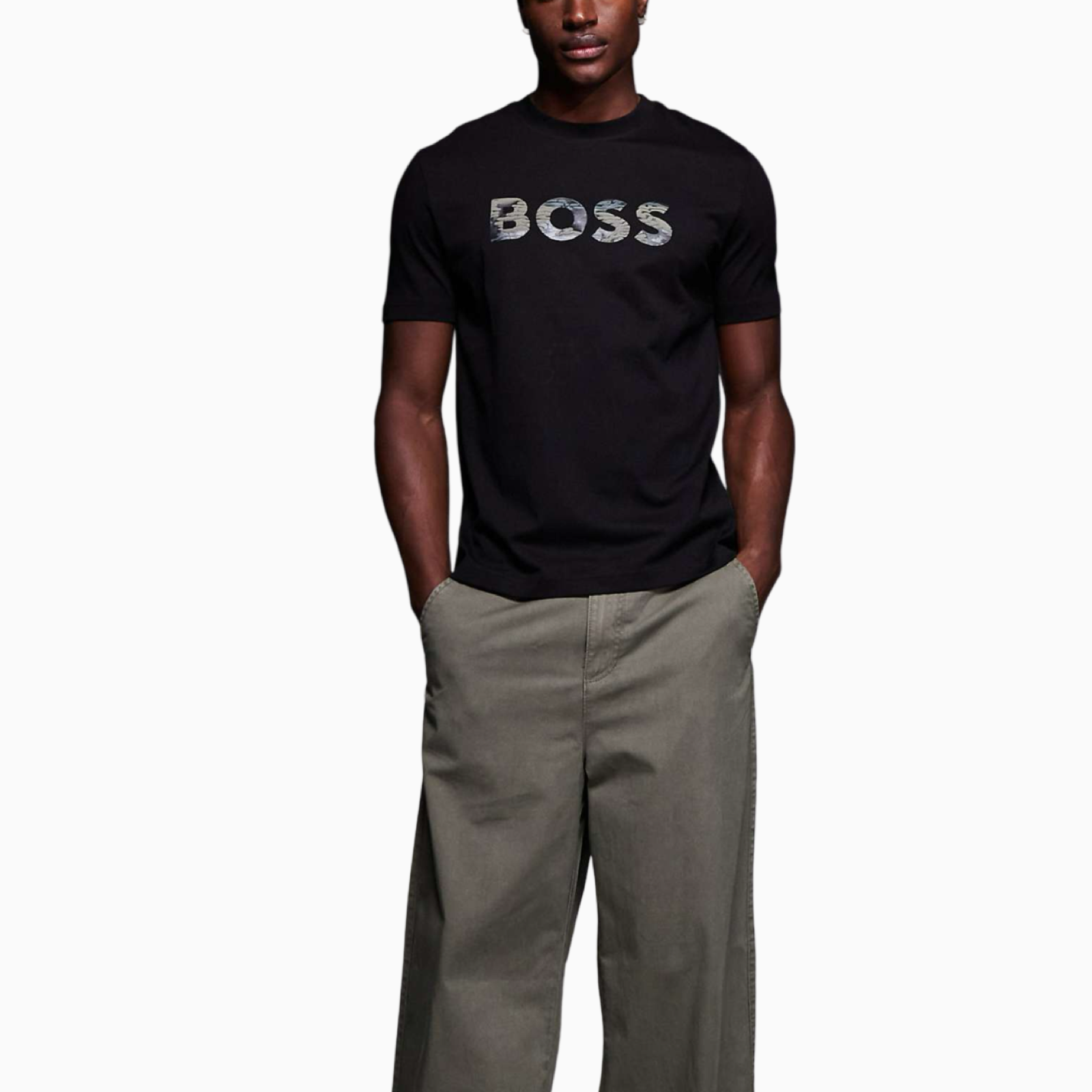 Мъжка черна тениска Boss Men T-shirt 50556009 01 Front View