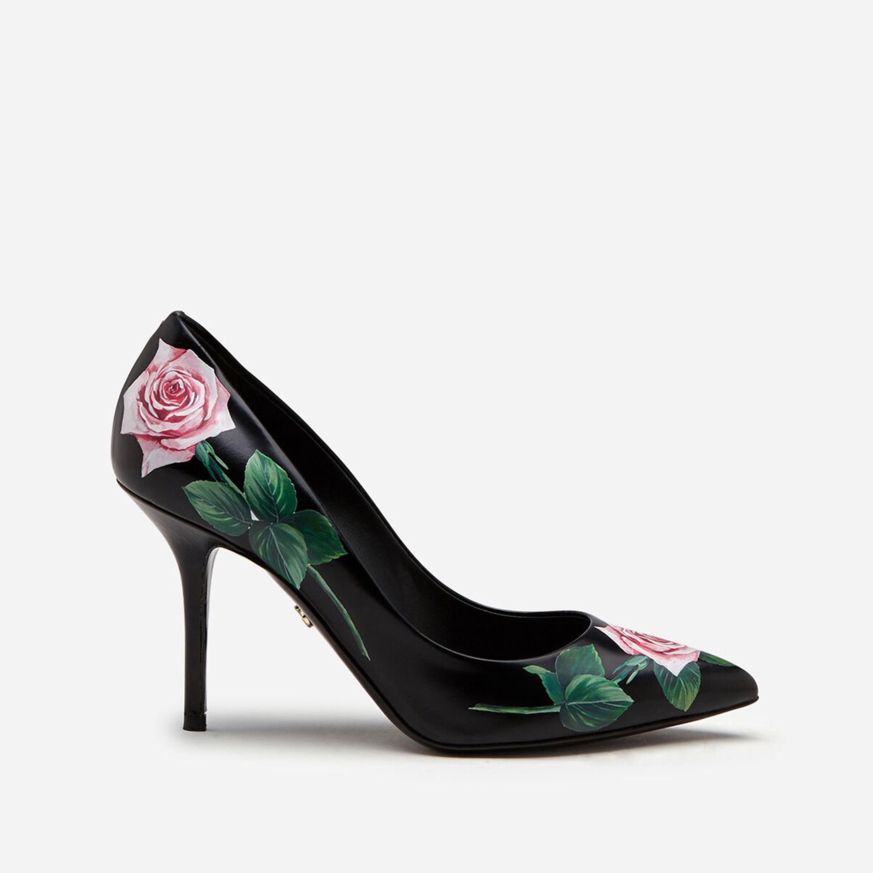 Дамски луксозни обувки на висок ток 90мм в черно с оринт рози DOLCE & GABBANA Women’s Luxury Rose Print Heels