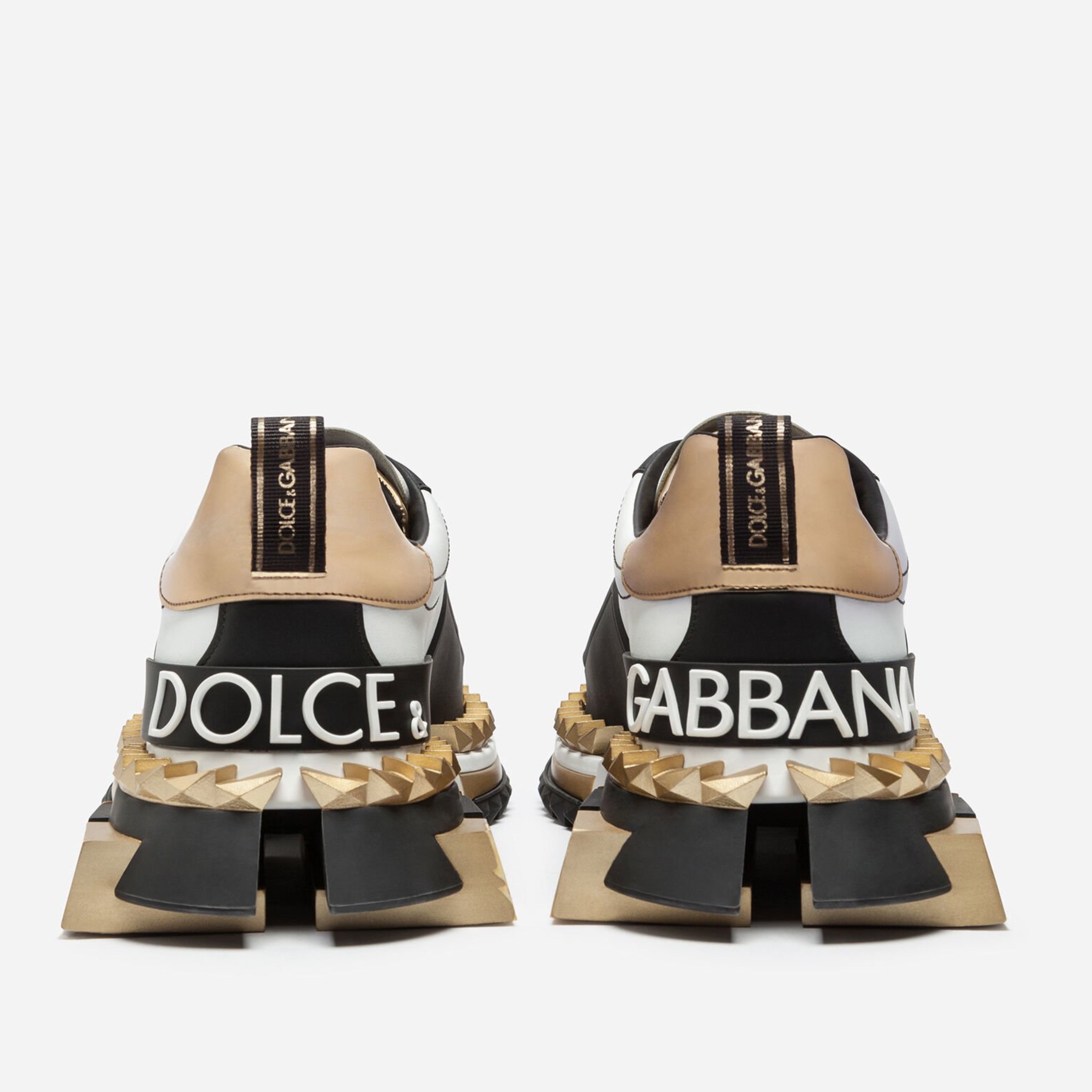 Мъжки луксозни кецове в черно, бяло и златисто DOLCE & GABBANA Men’s White / Gold / Black Leather SUPER KING Sneakers