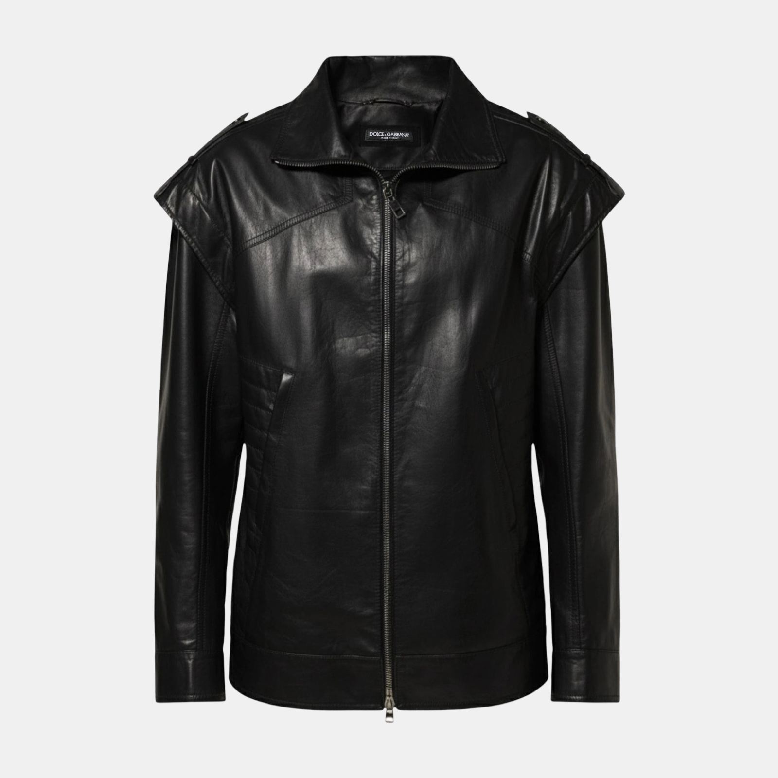 Dolce & Gabbana Leather Biker Men Jacket Front View