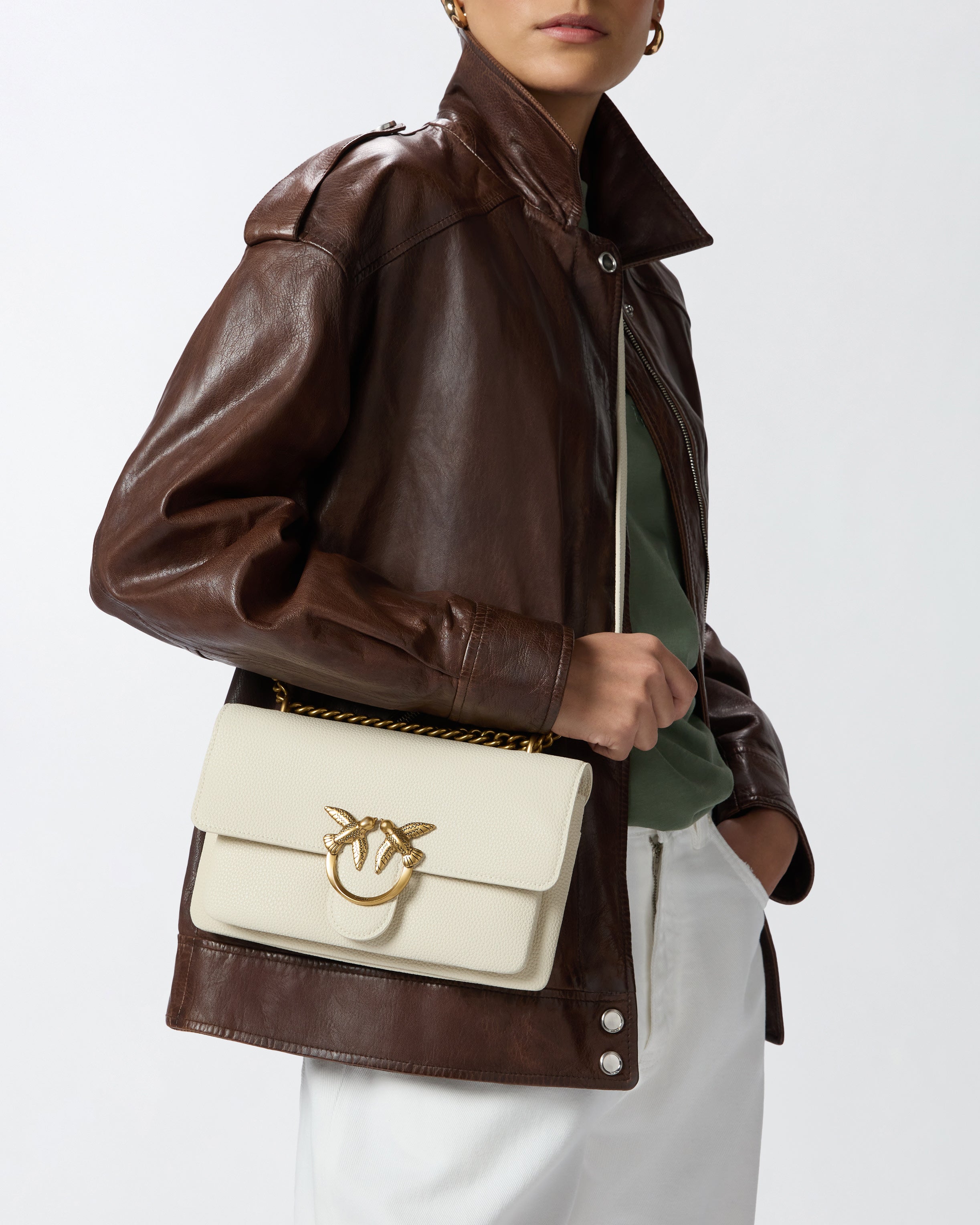 PINKO Beige Leather Crossbody Bag