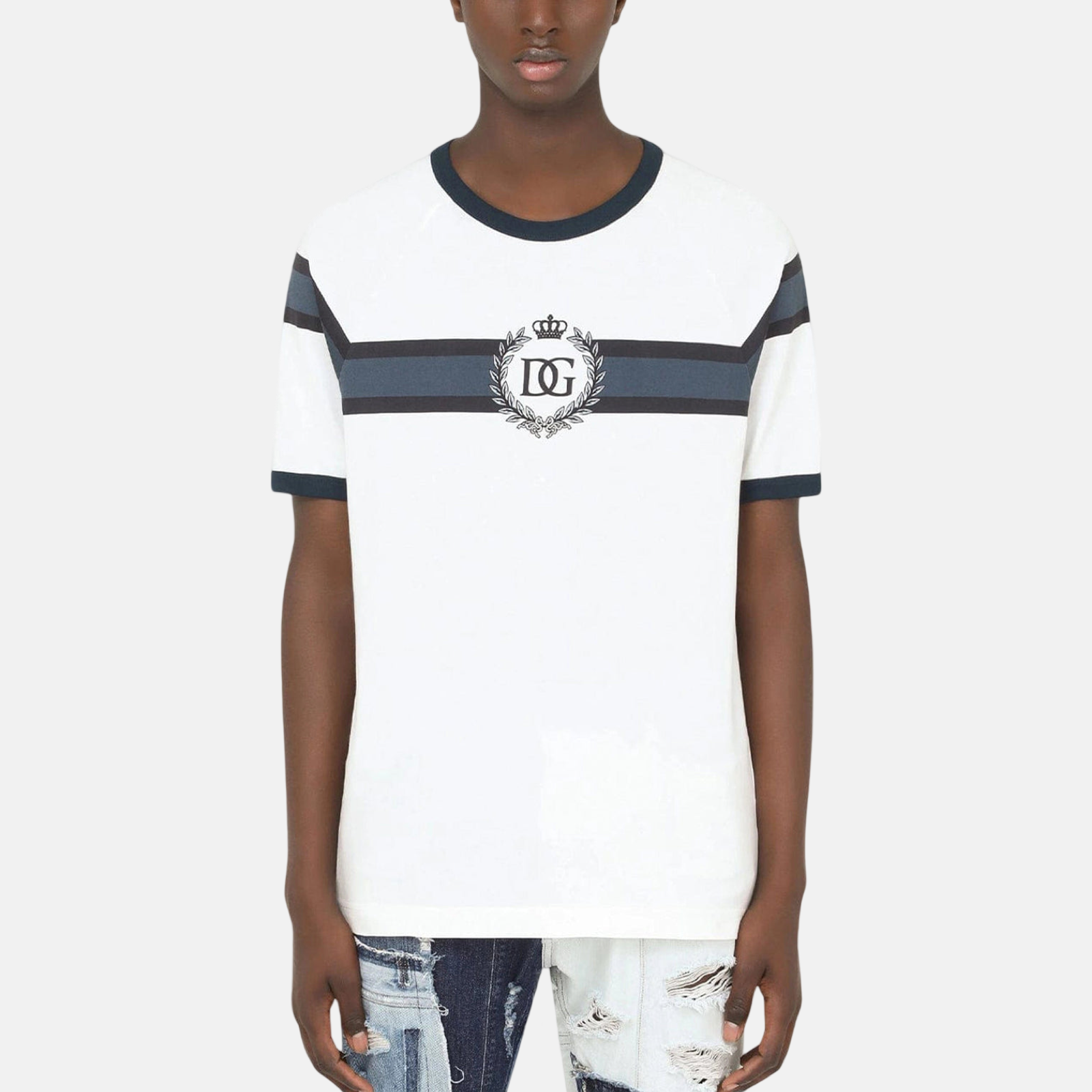 Мъжка бяла тениска Dolce & Gabbana Logo Print Men T-shirt G8LW4T FI70B