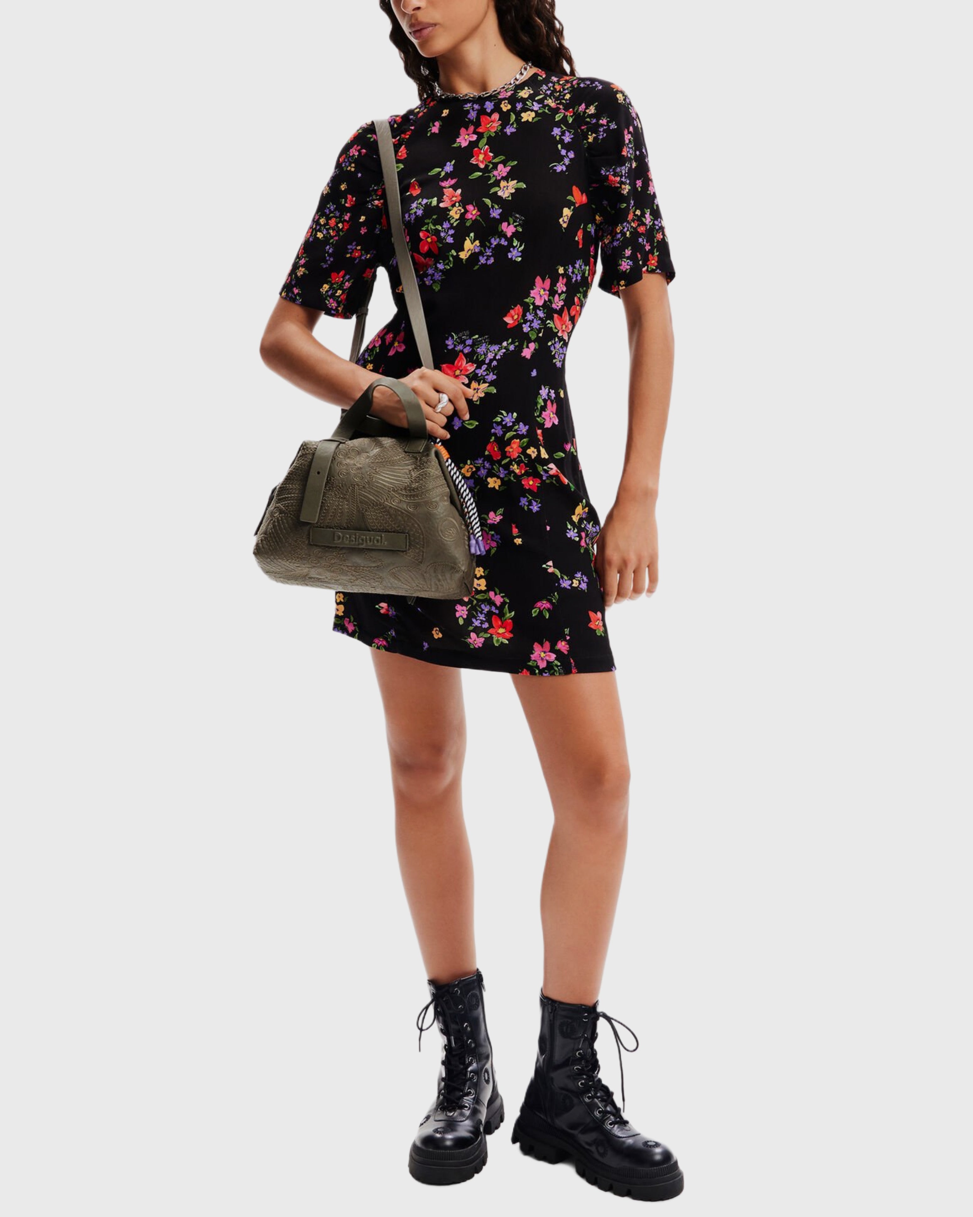 Дамска чанта Women’s floral embroidery shoulder bag Desigual 23WAXP18 2022U Olive green