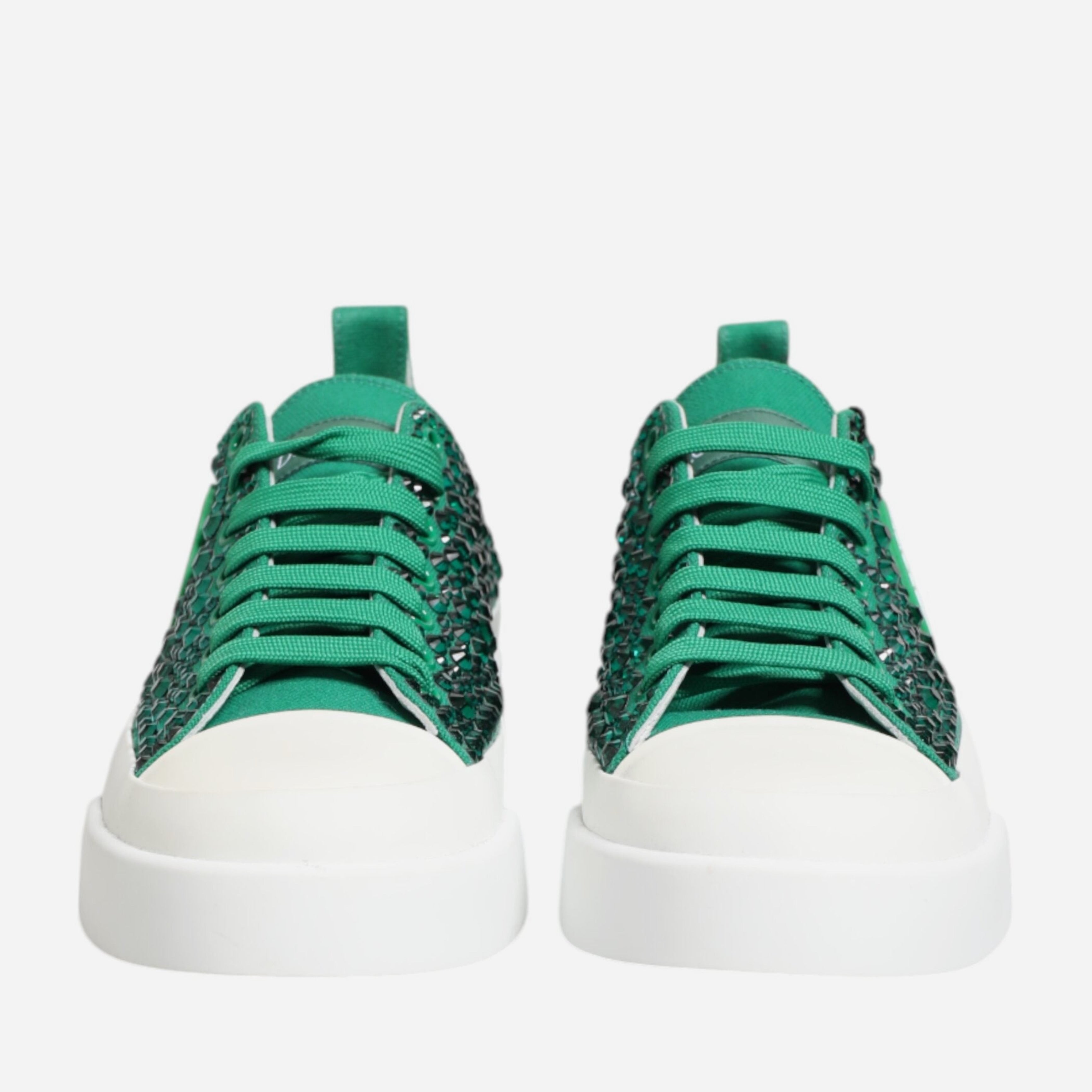 Дамски платнени кецове с кристали Women’s sneakers Dolce & Gabbana Portofino Green Crystal DG logo front view