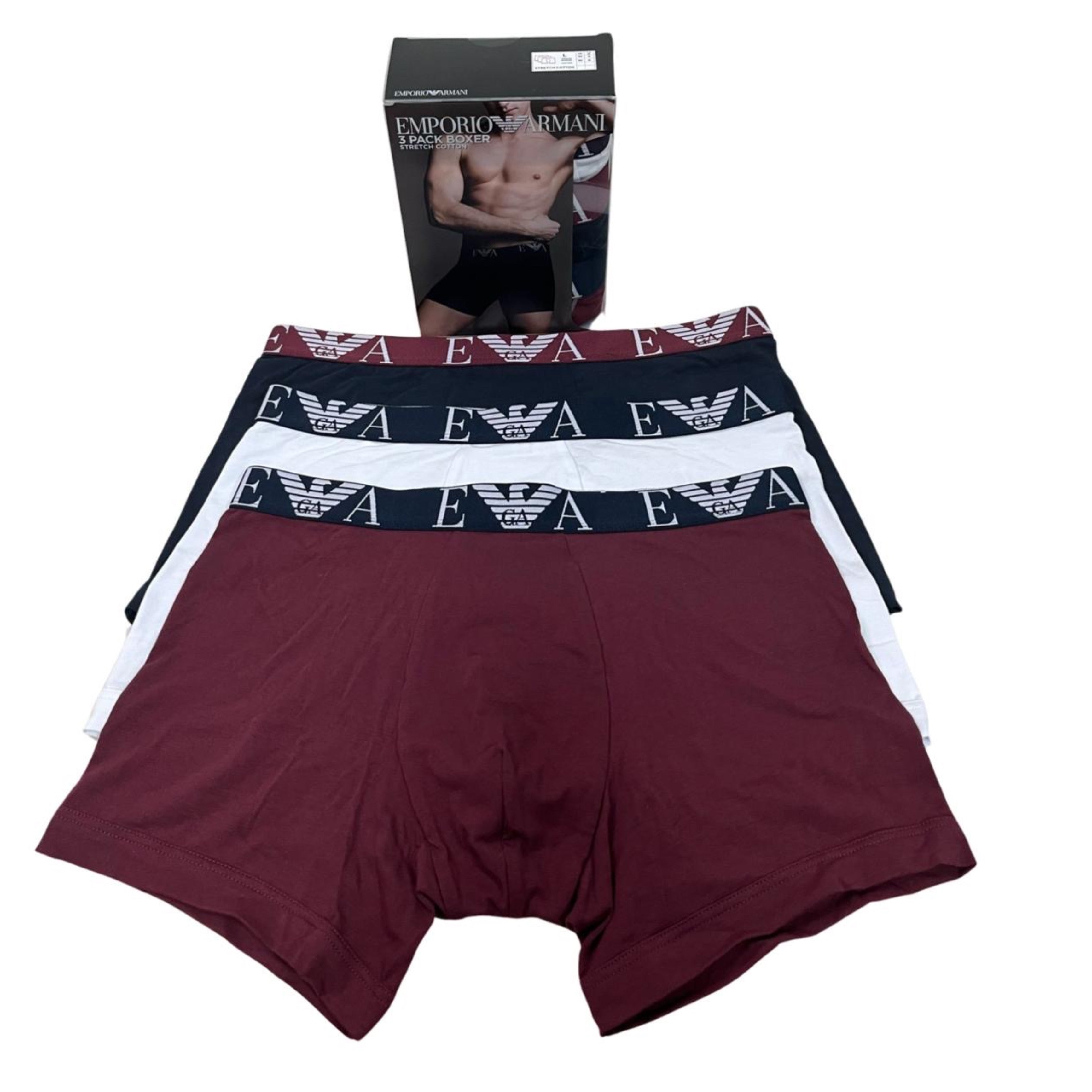 Мъжки боксерки 3 броя в кутия Emporio Armani 111473 3F715 13911 в бяло ; бордо