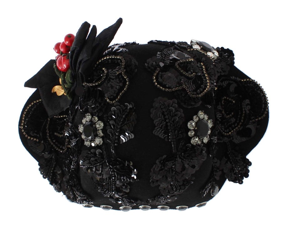 Елегантна черна клош шапка, украсена с кристали Dolce & Gabbana