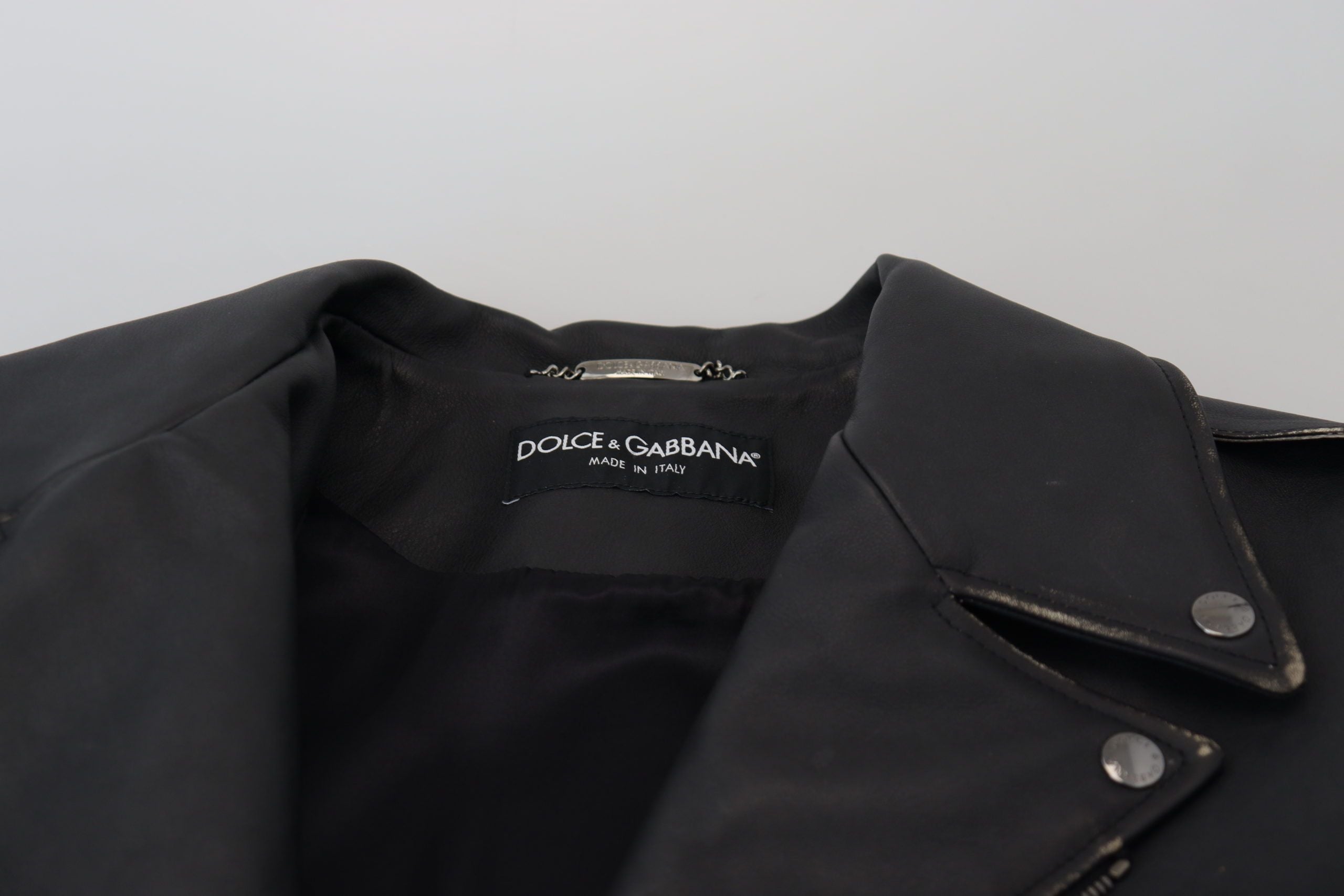 Елегантно черно кожено мотоциклетско яке Dolce & Gabbana
