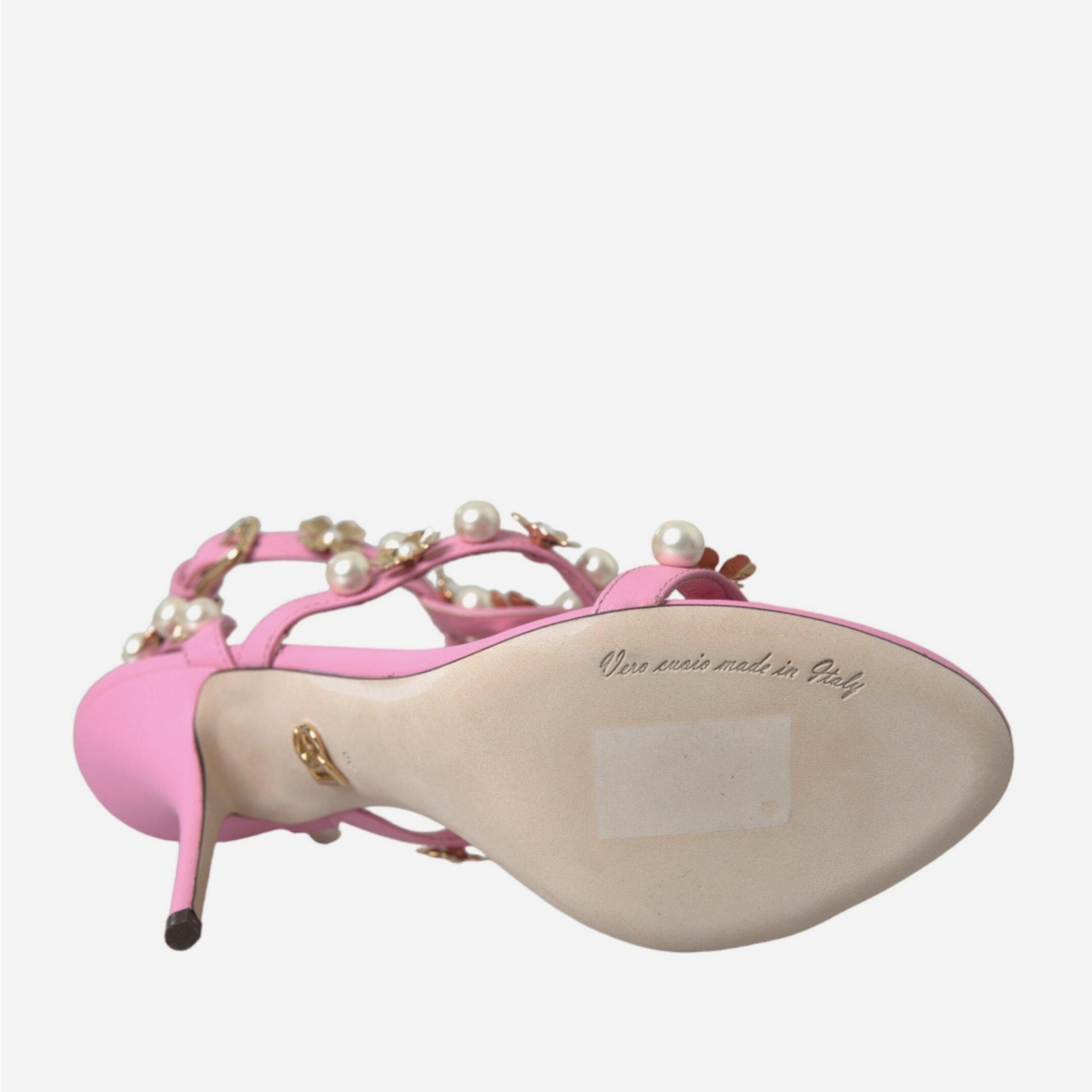 Дамски кожени сандали с перли в розово DOLCE & GABBANA
Women’s Pink Embellished Heels Sandals
