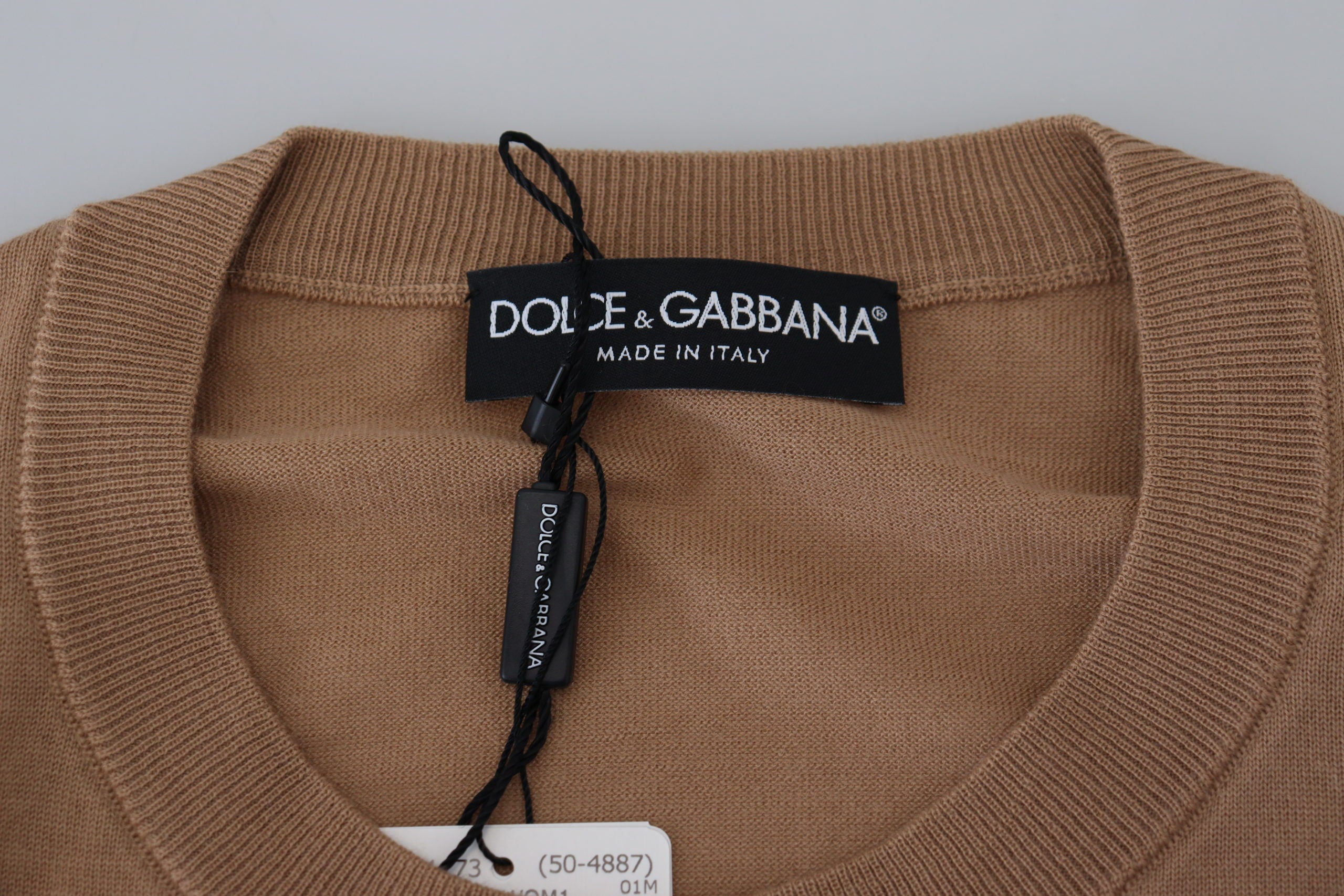 Бежов кашмирен пуловер с деколте Dolce & Gabbana