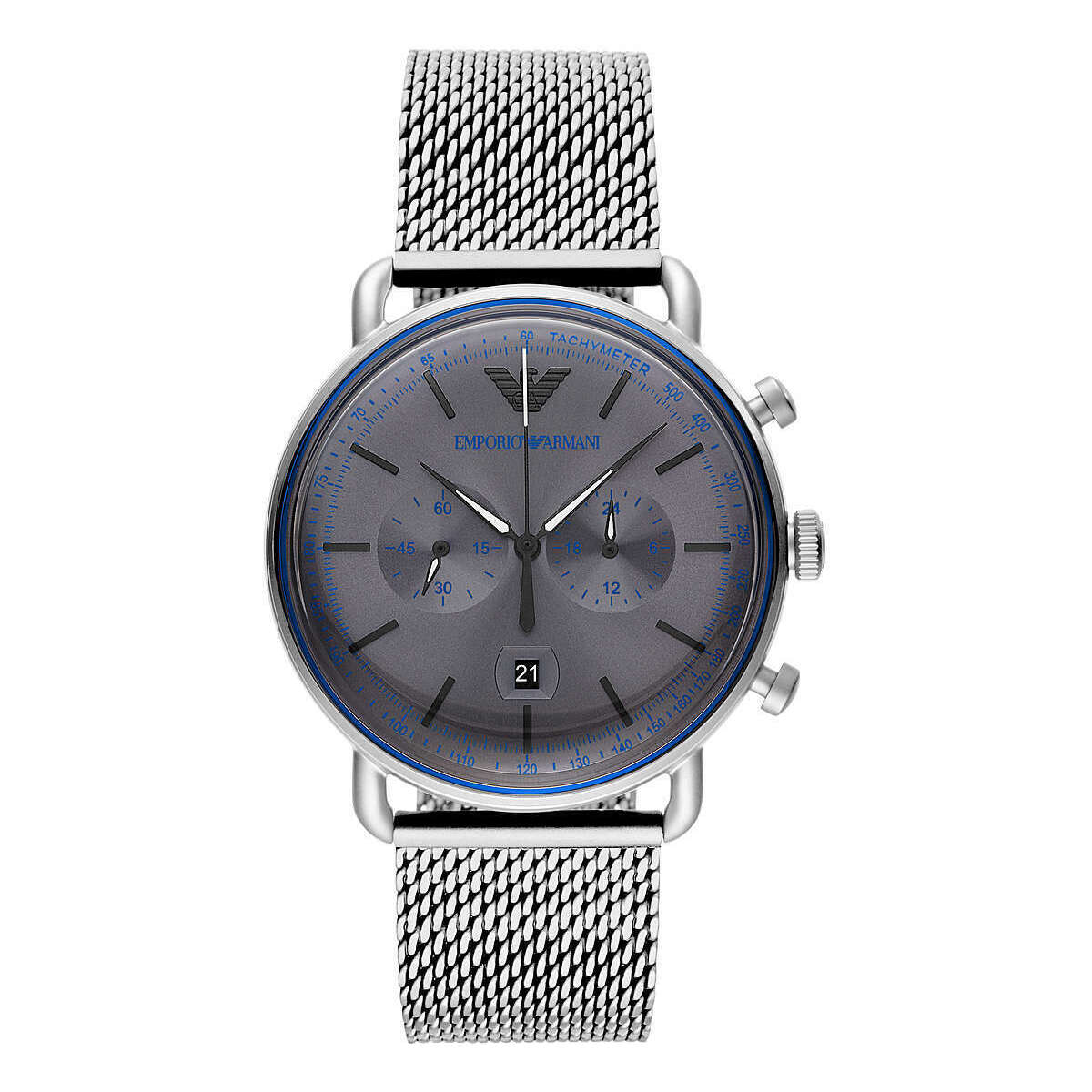 Изтънчен сребърен стоманен хронограф часовник Emporio Armani