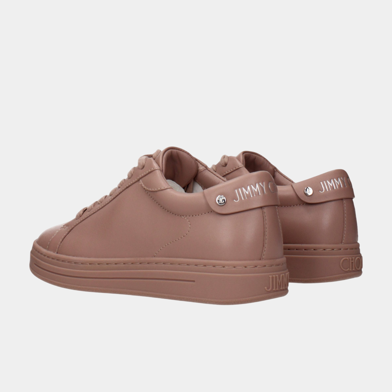 Jimmy Choo Pink Leather Low Top Sneakers ROMEFOCLFBALLETPINK Heel View