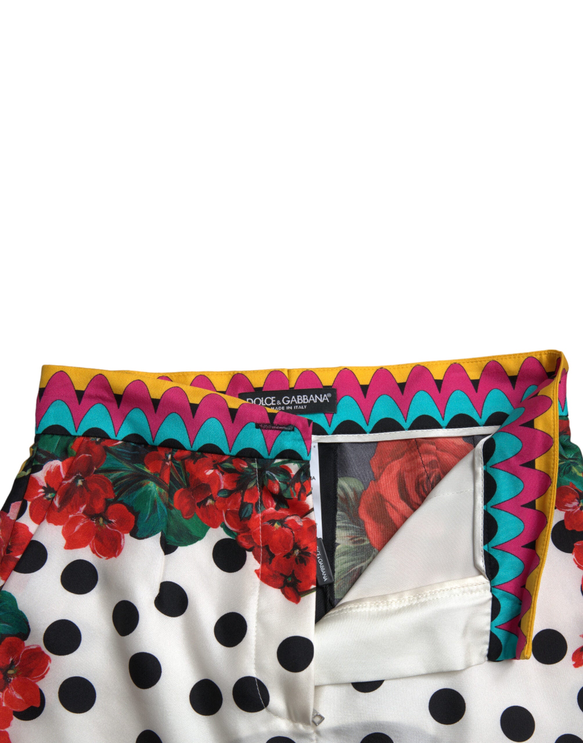 Многоцветни копринени горещи панталони с висока талия Dolce & Gabbana