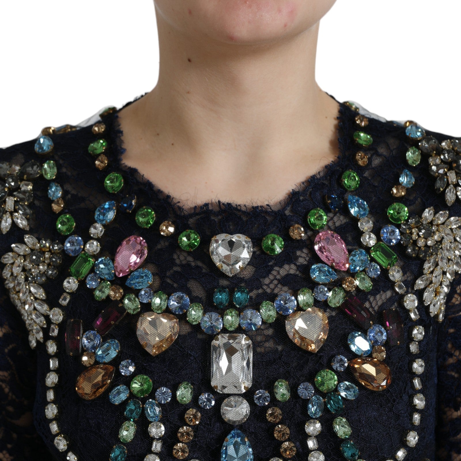 Dolce & Gabbana, украсена с кристали, тъмносиня рокля