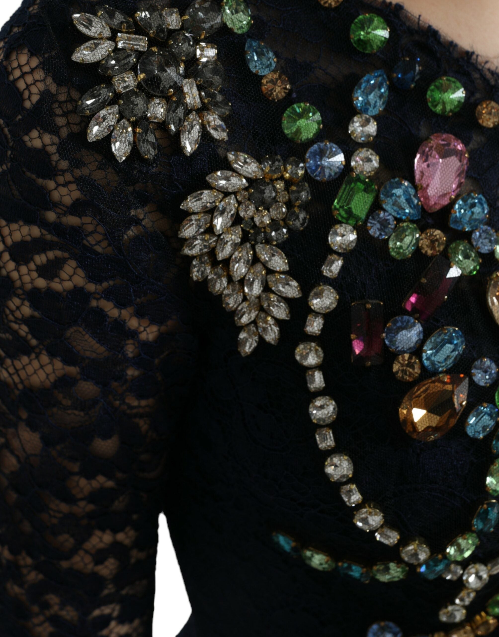 Dolce & Gabbana, украсена с кристали, тъмносиня рокля