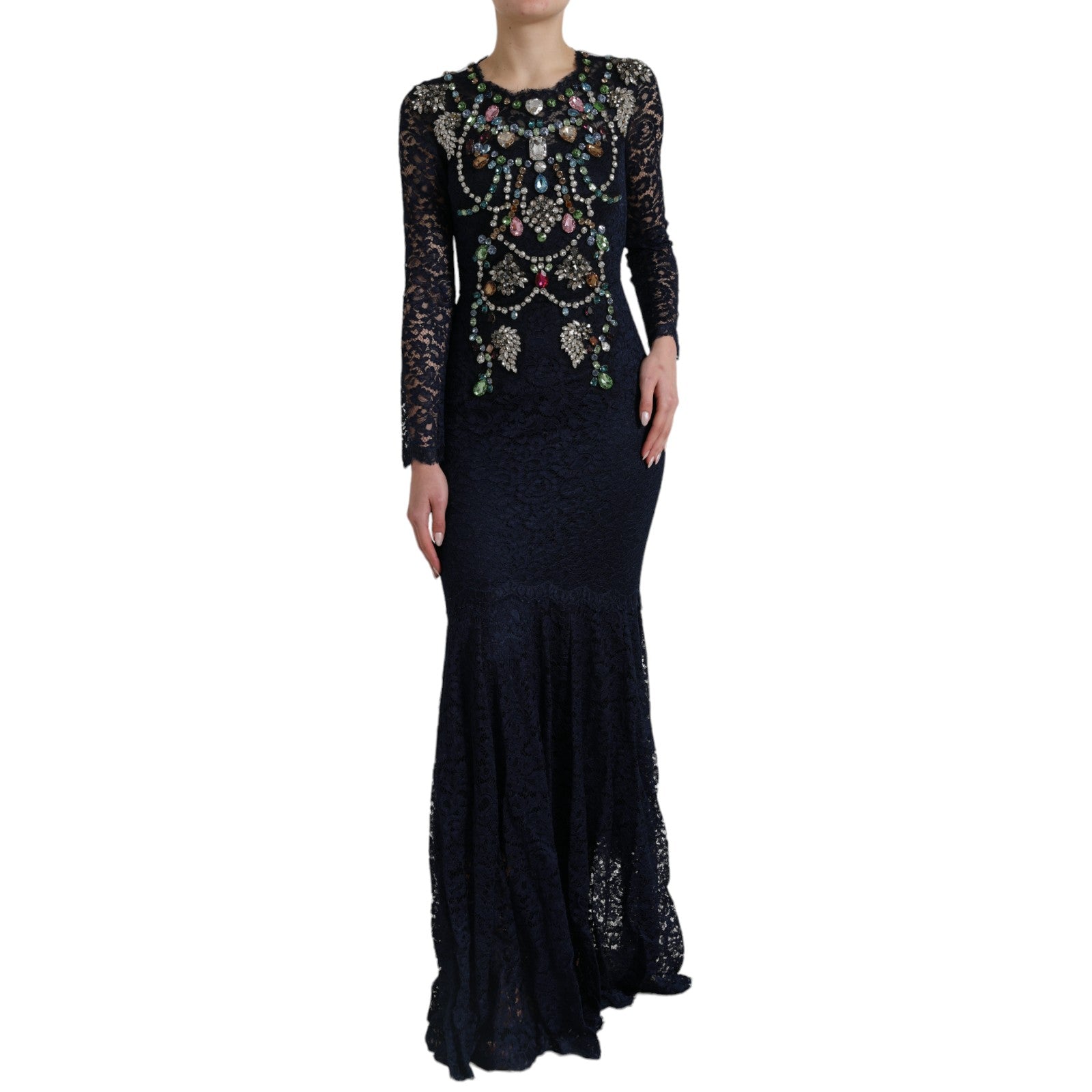 Dolce & Gabbana, украсена с кристали, тъмносиня рокля