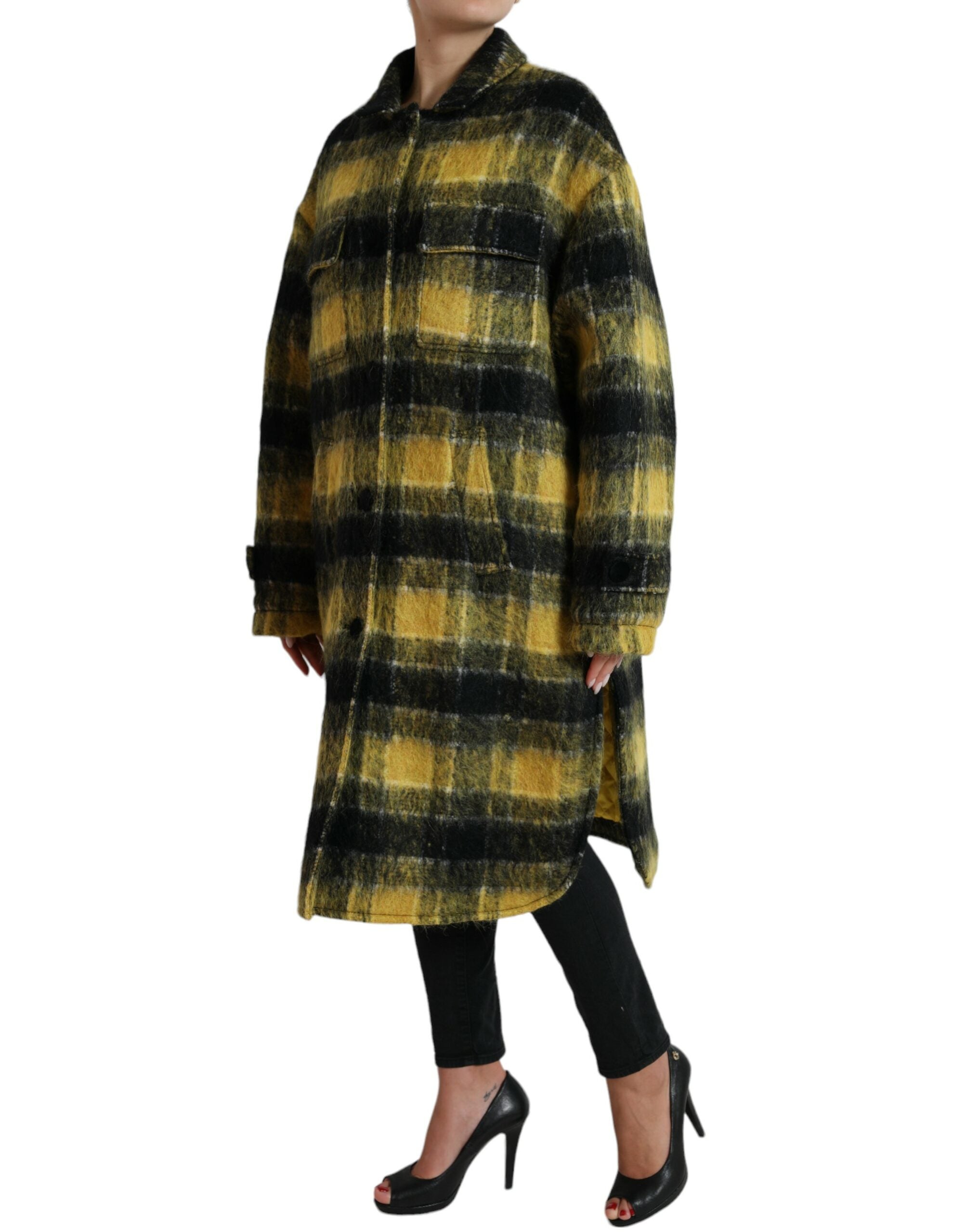 Dolce & Gabbana Chic карирано дълго палто в слънчево жълто