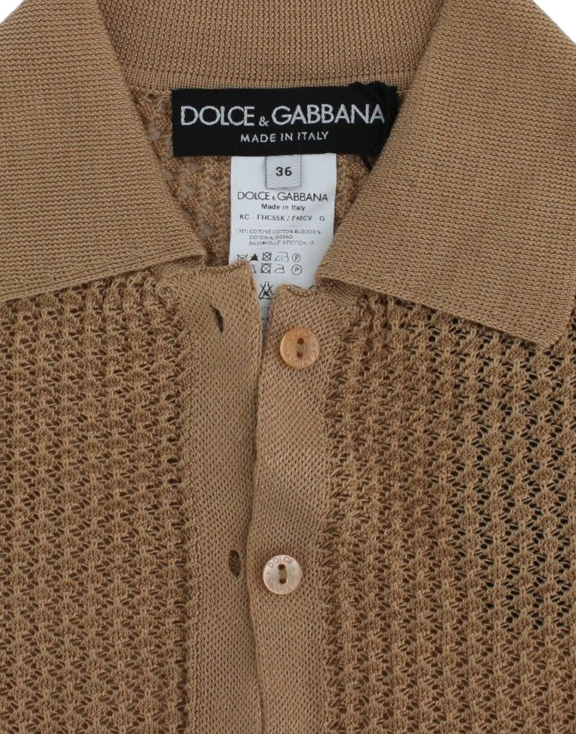 Бежов плетен памучен поло пуловер Dolce & Gabbana
