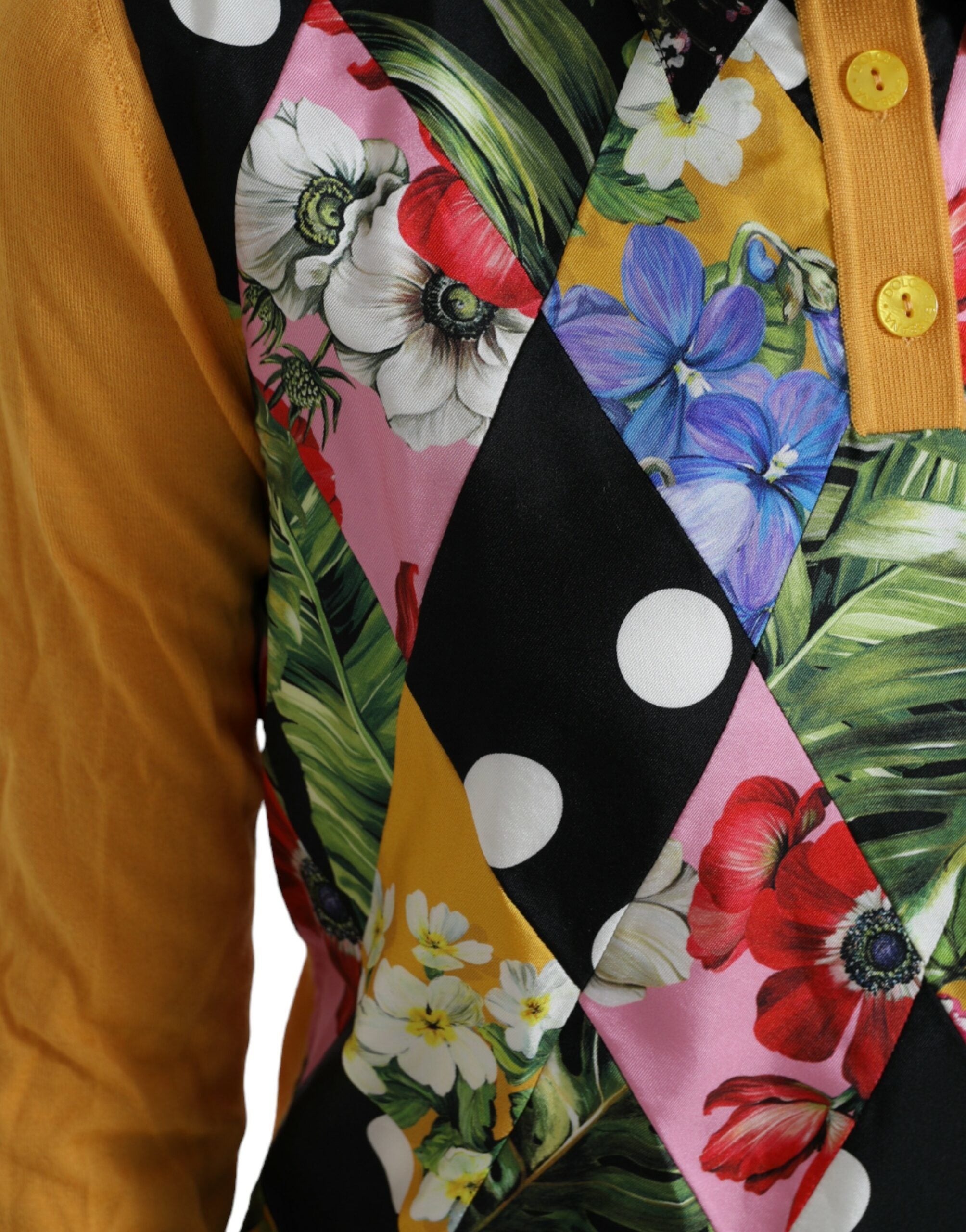 Dolce & Gabbana елегантен пачуърк пуловер Henley Silk Blend