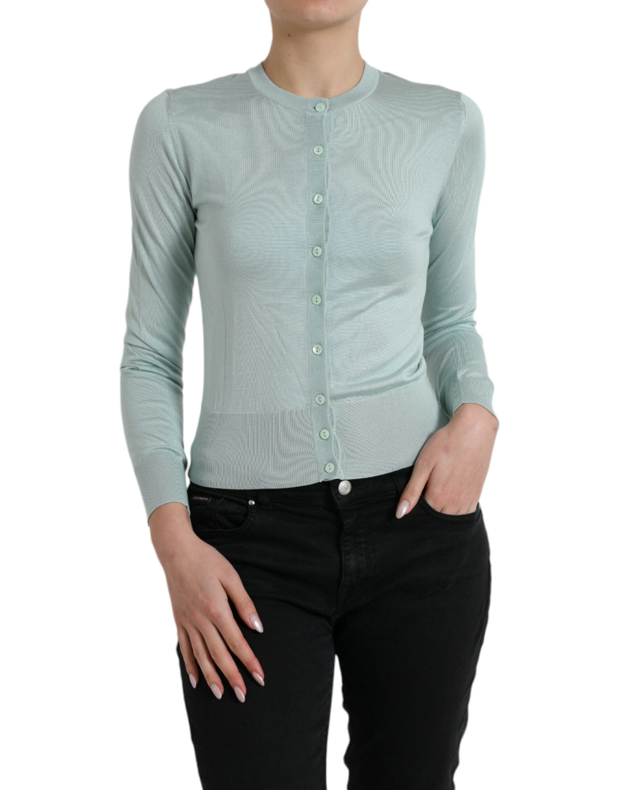 Елегантна светлосиня копринена жилетка Dolce & Gabbana