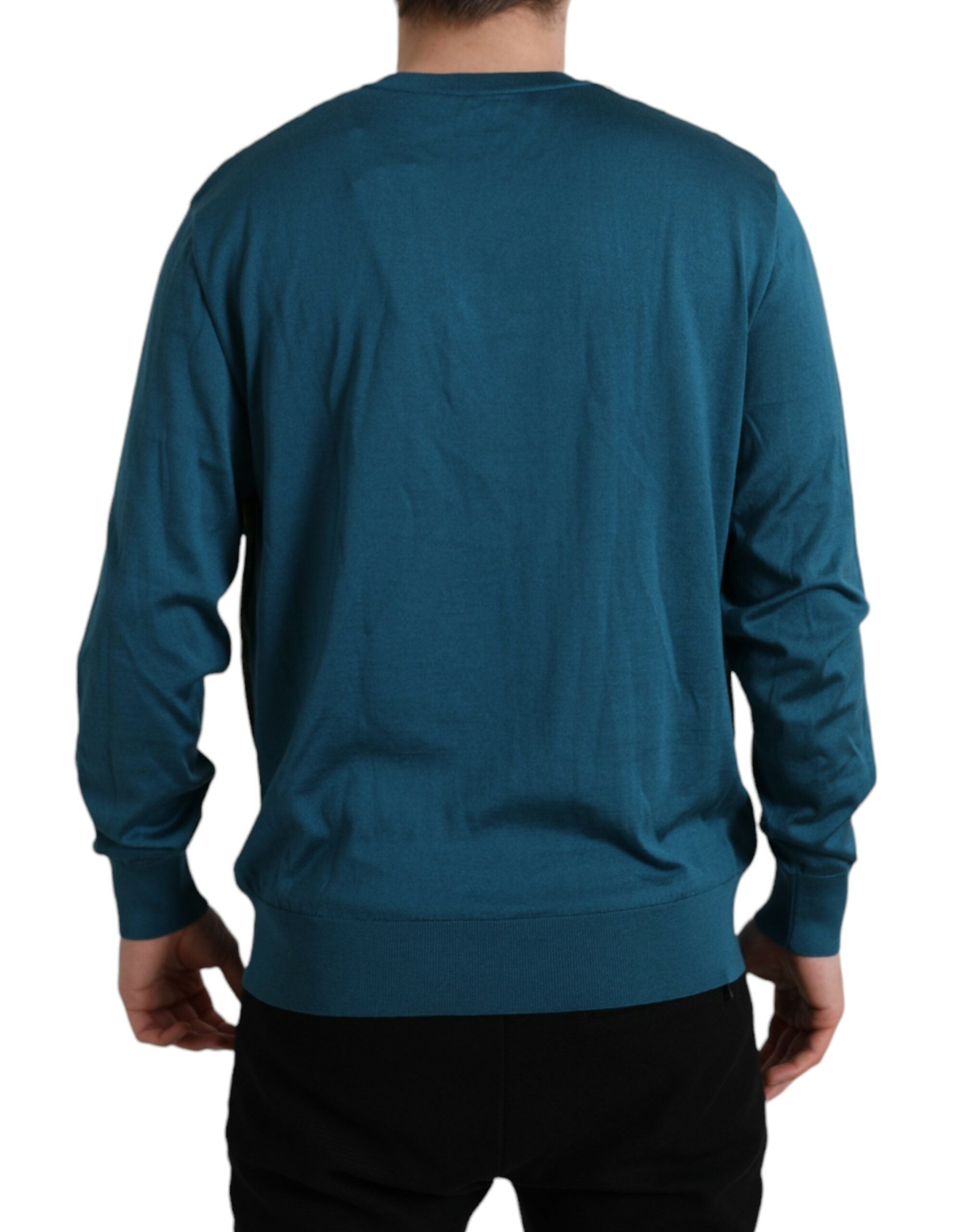 Копринен пуловер с V-образно деколте и паунови пера на Dolce & Gabbana