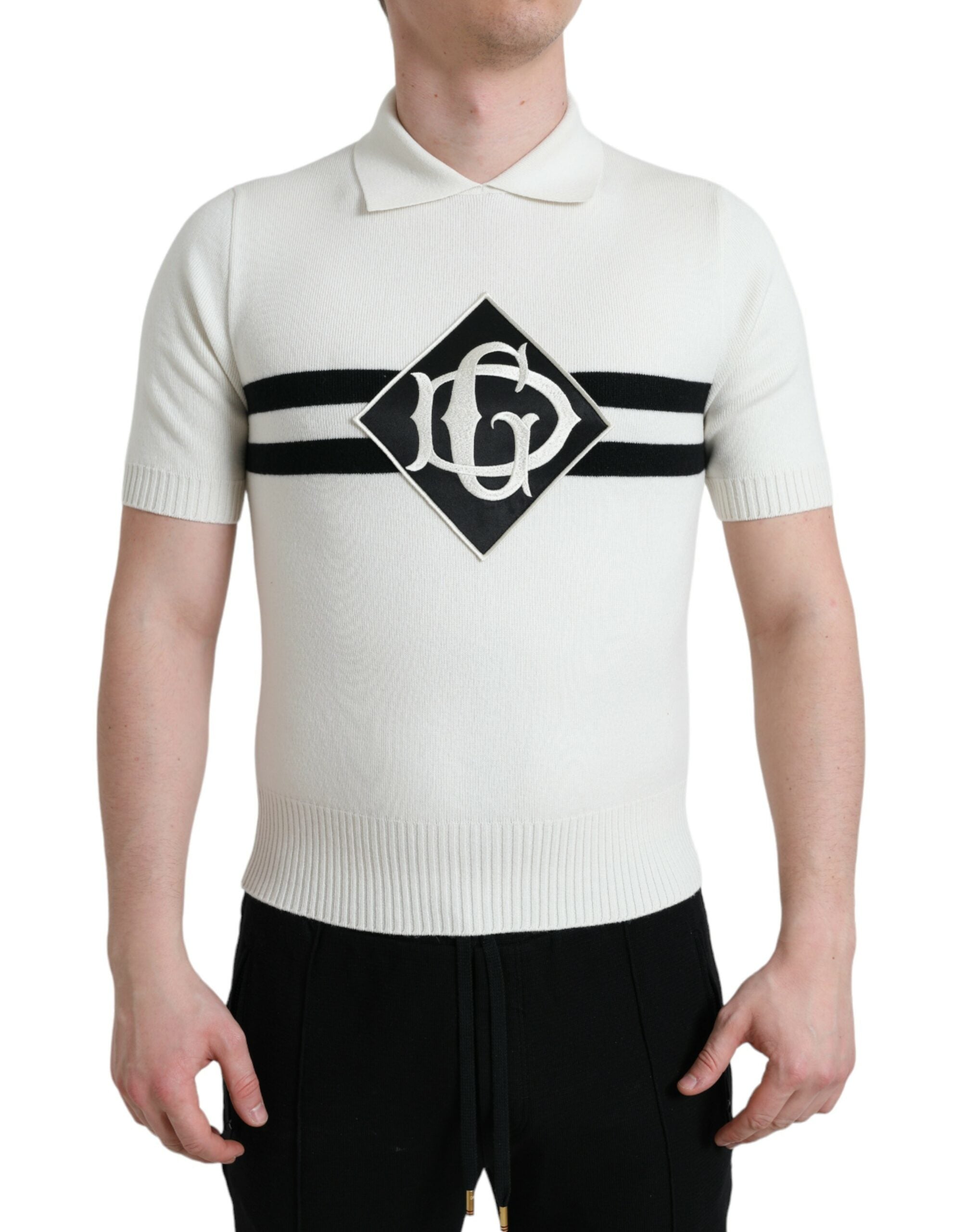Dolce & Gabbana White DG тениска с яка и яка Henley Shirt