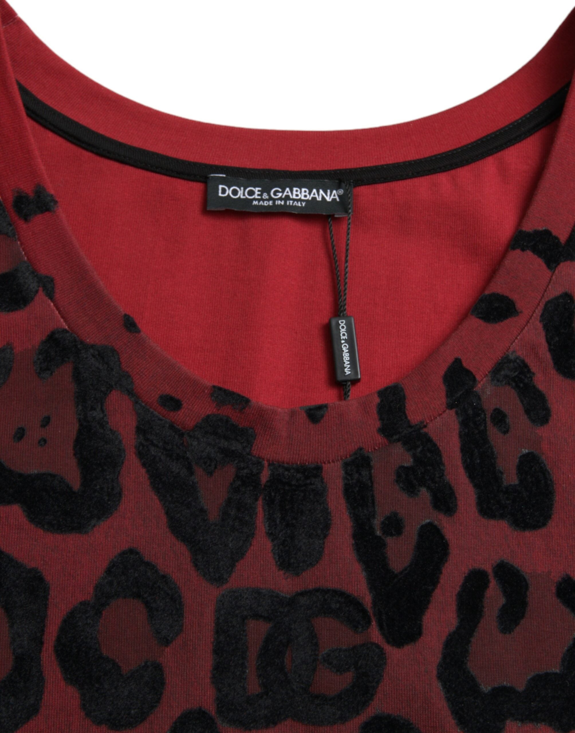 Червена тениска без ръкави с леопардов принт Dolce & Gabbana